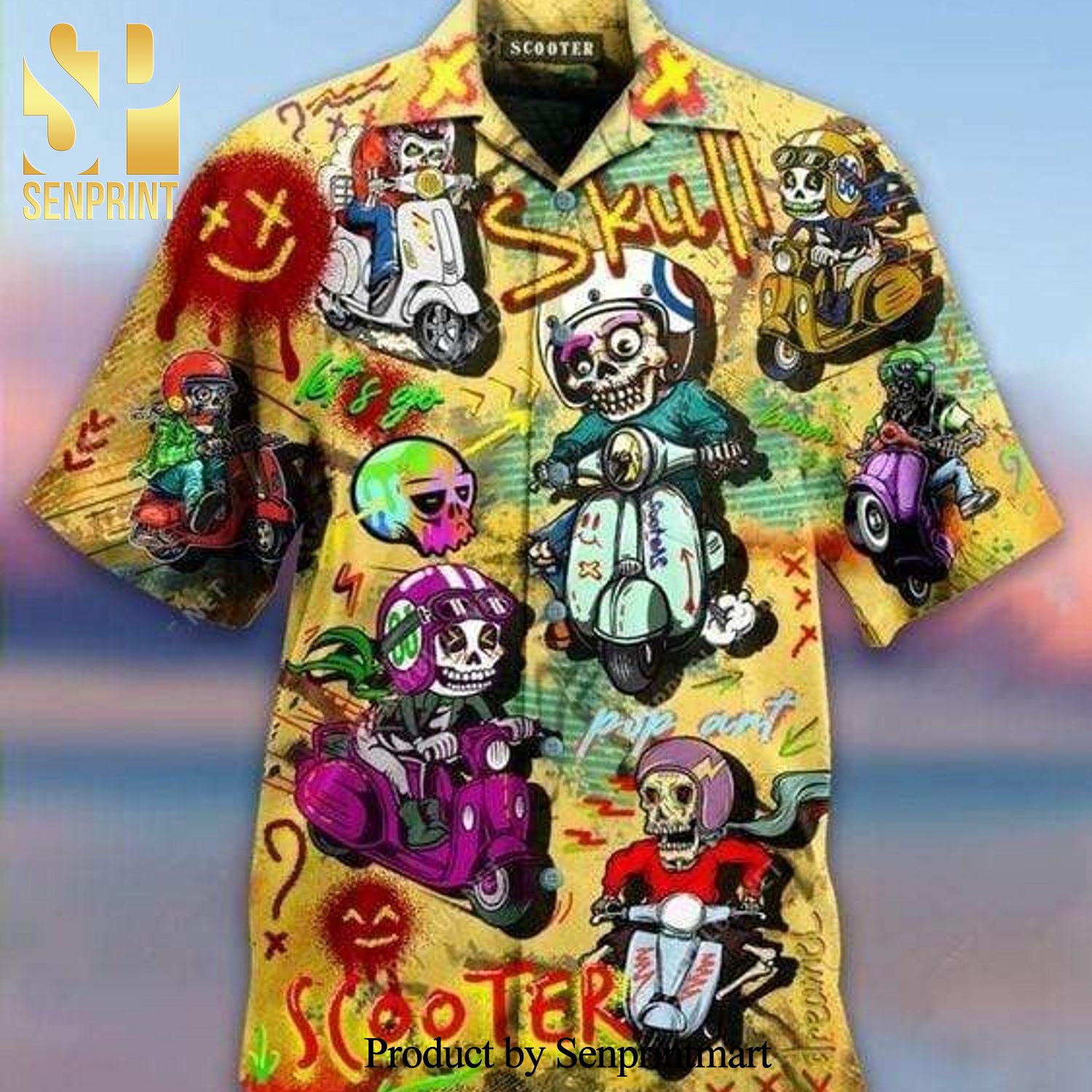 Skull Scooters Street Style All Over Print Hawaiian Shirt