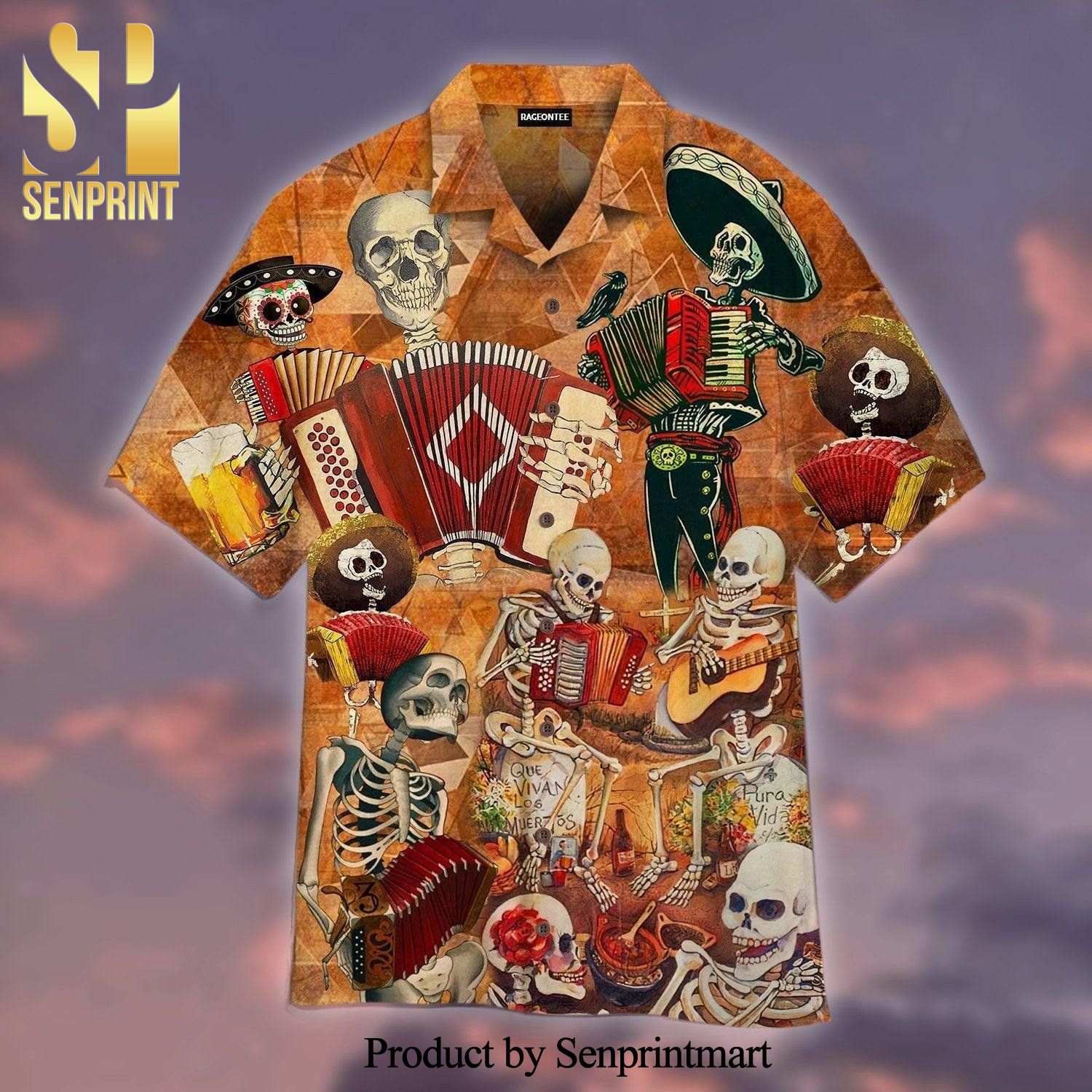Skull Skeleton Accordion Music Halloween Cool Version Full Print Hawaiian Shirt