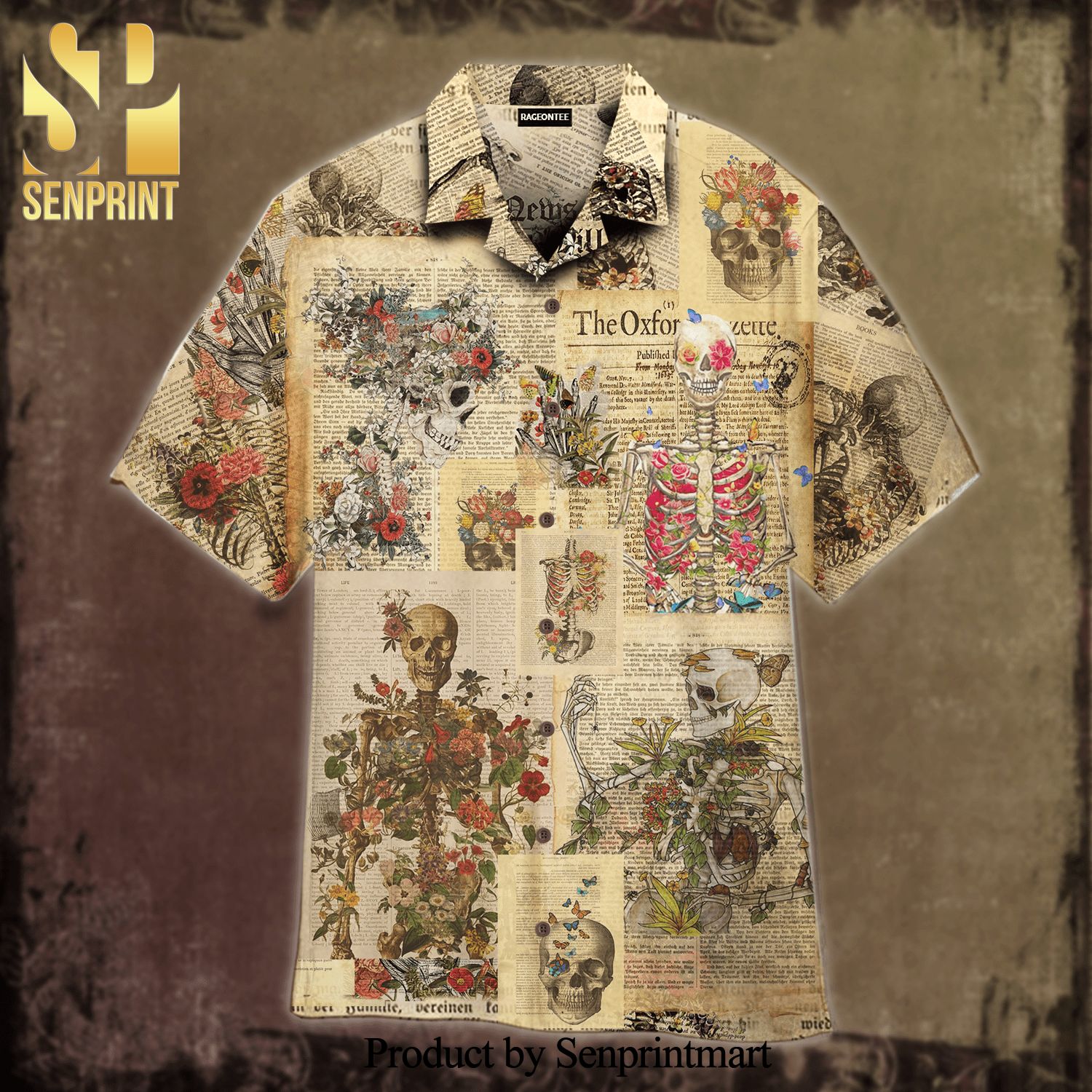 Skull Skeleton Covered With Flowers Halloween Combo Full Printing Hawaiian Shirt