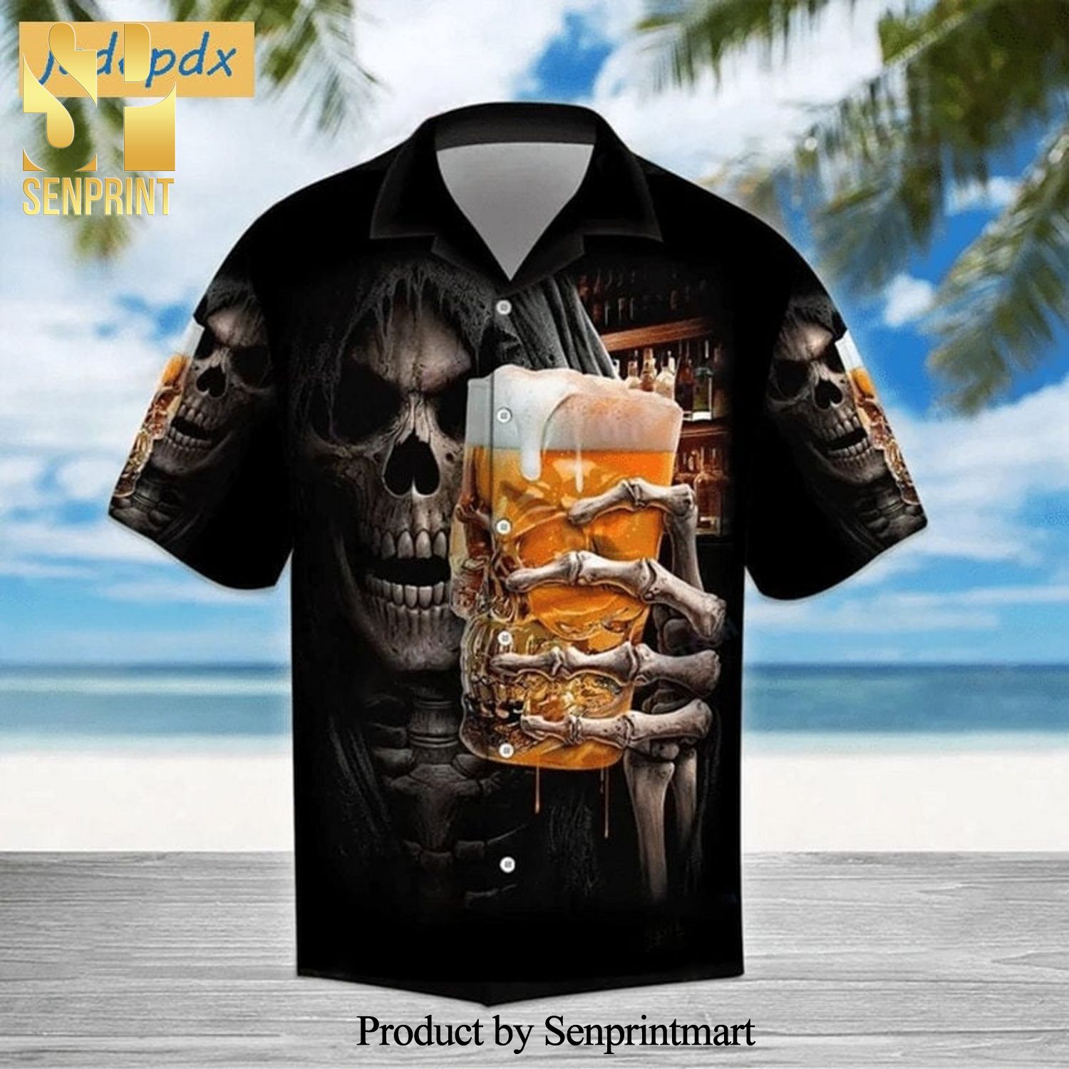 Skull Skeleton Holding Beer Cup For Holiday Hawaiian Shirt