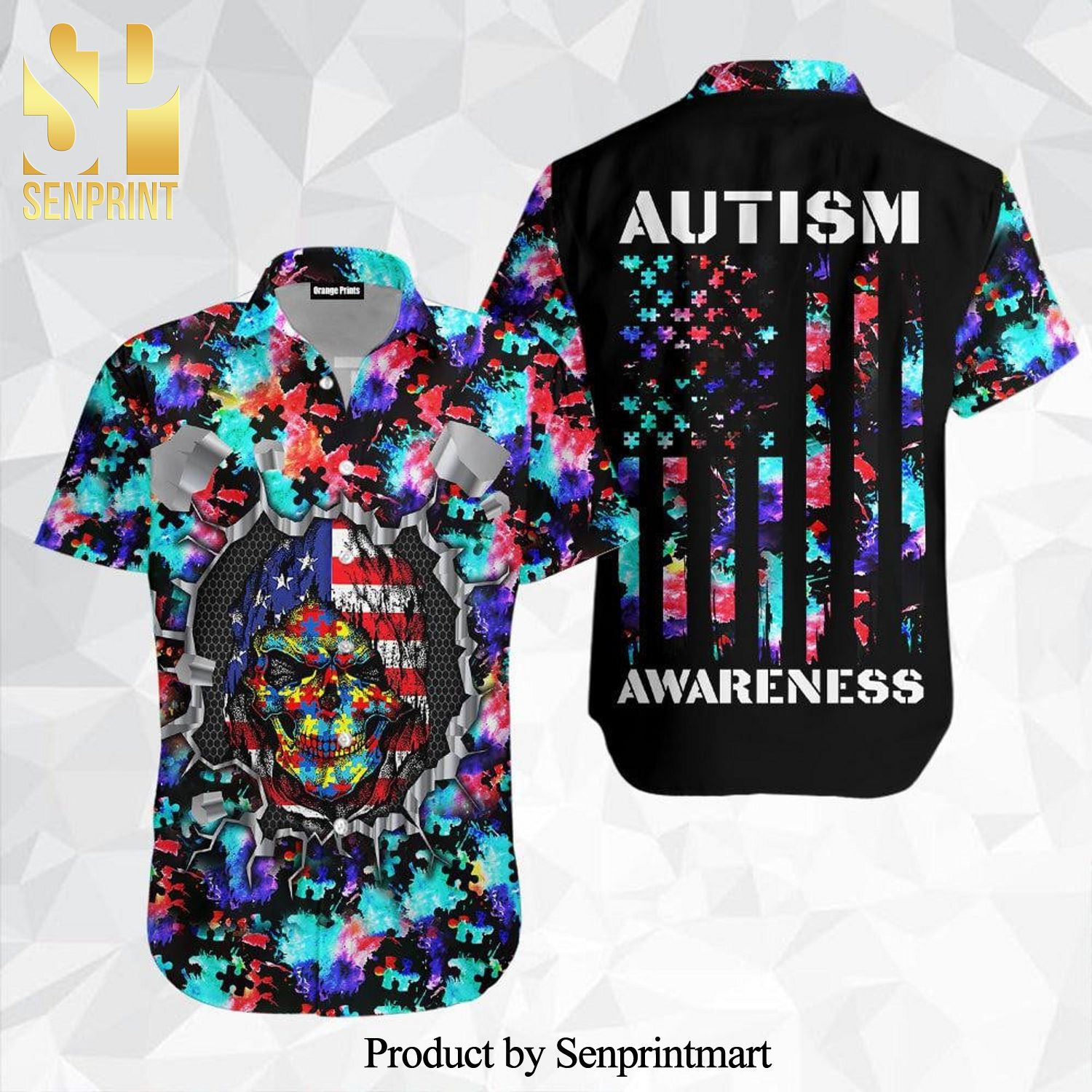 Skull Warrior Autism Awareness New Fashion Hawaiian Shirt
