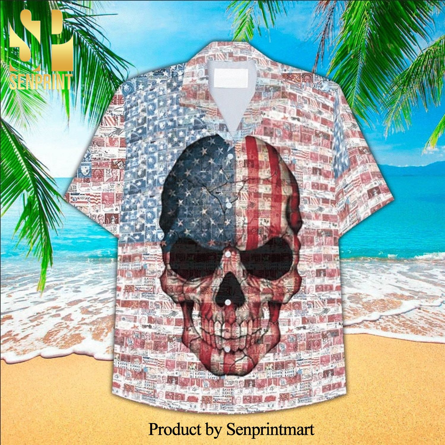 Skull With American Flag For Vacation Hawaiian Shirt