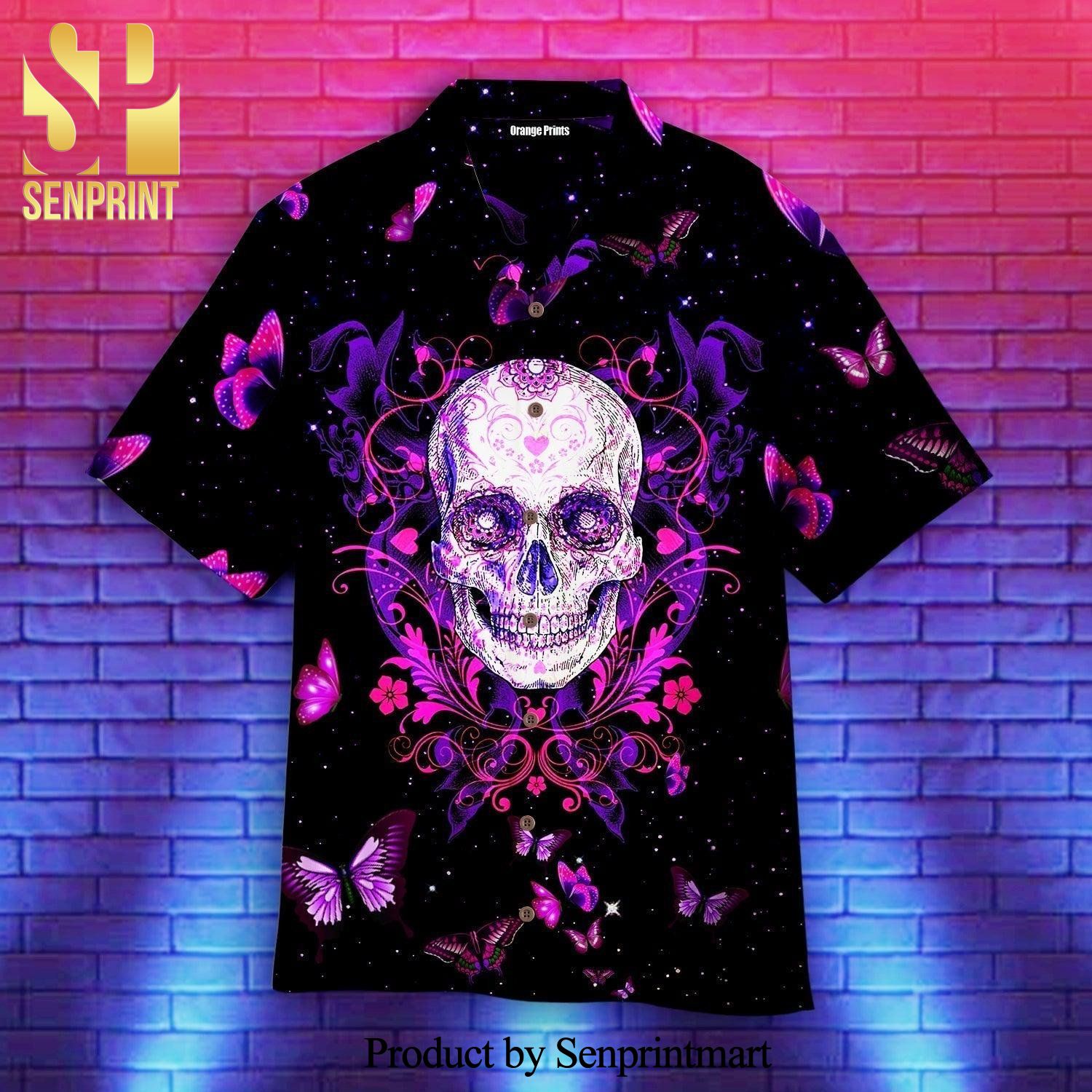 Skull With Butterfly Purple Hot Version Hawaiian Shirt