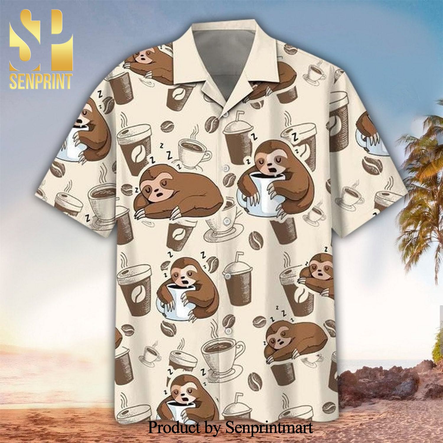 Sleeping Sloth And Coffee Best Combo All Over Print Hawaiian Shirt
