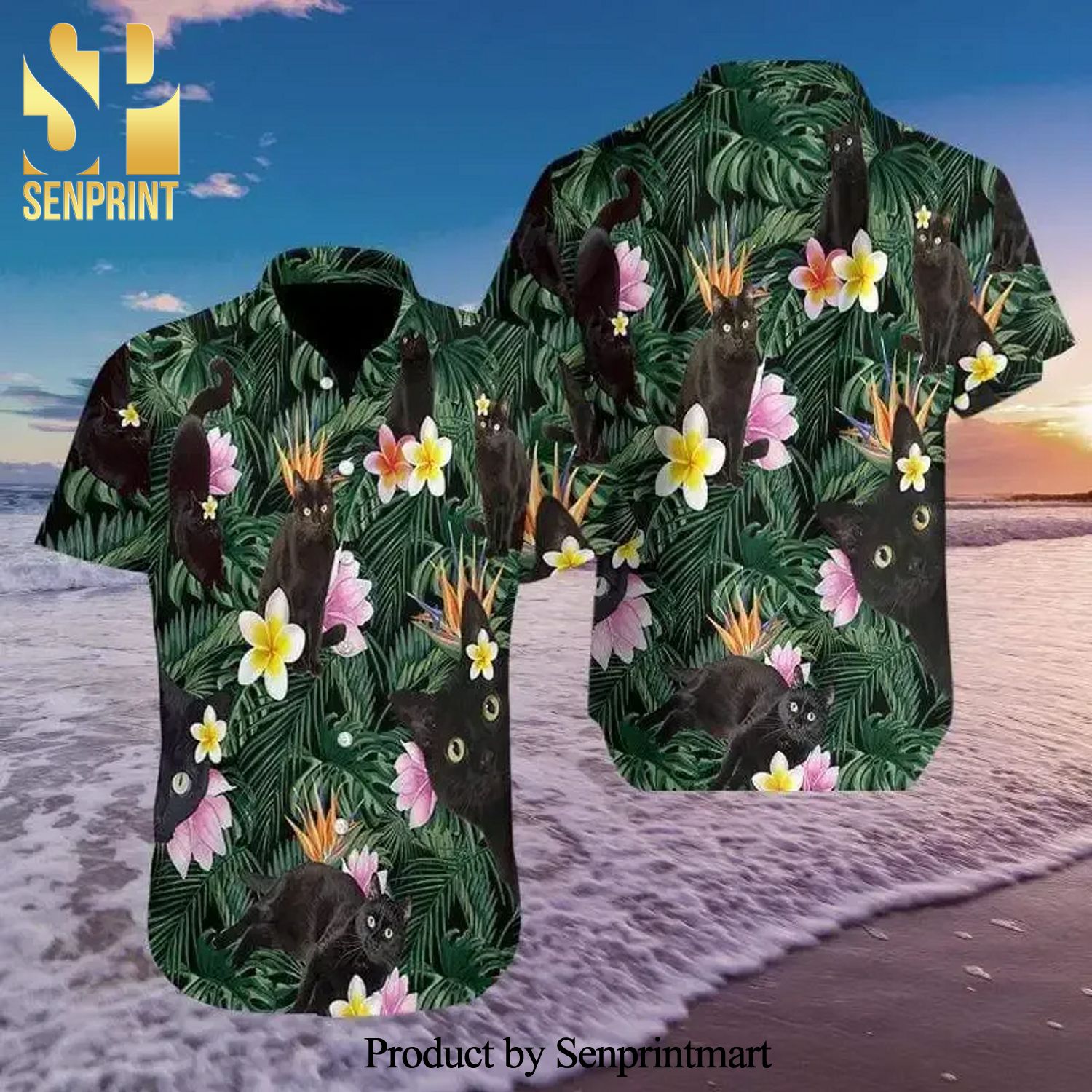 So Cute Black Cat Tropical Colorful New Type Hawaiian Shirt
