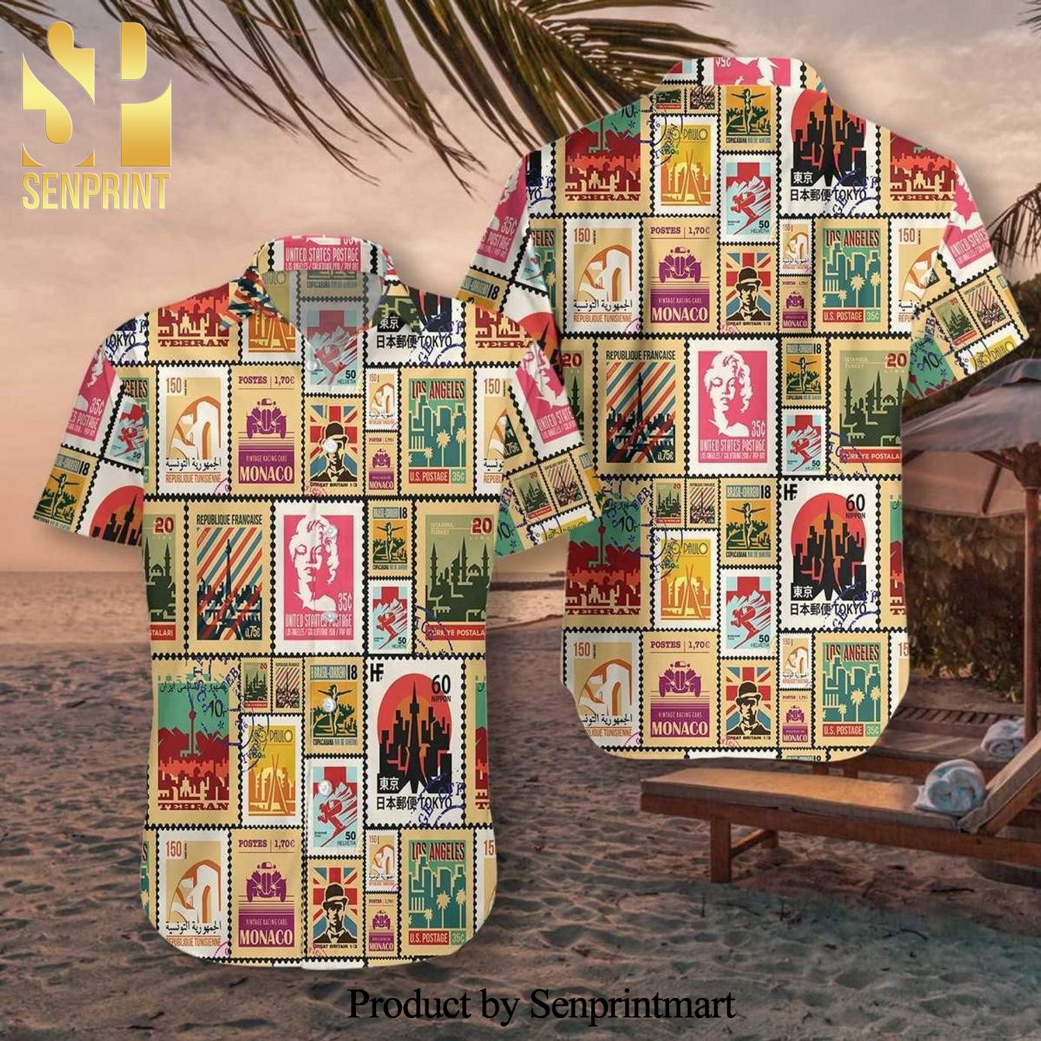 Stamps Cities World Vintage Travel For Vacation Hawaiian Shirt
