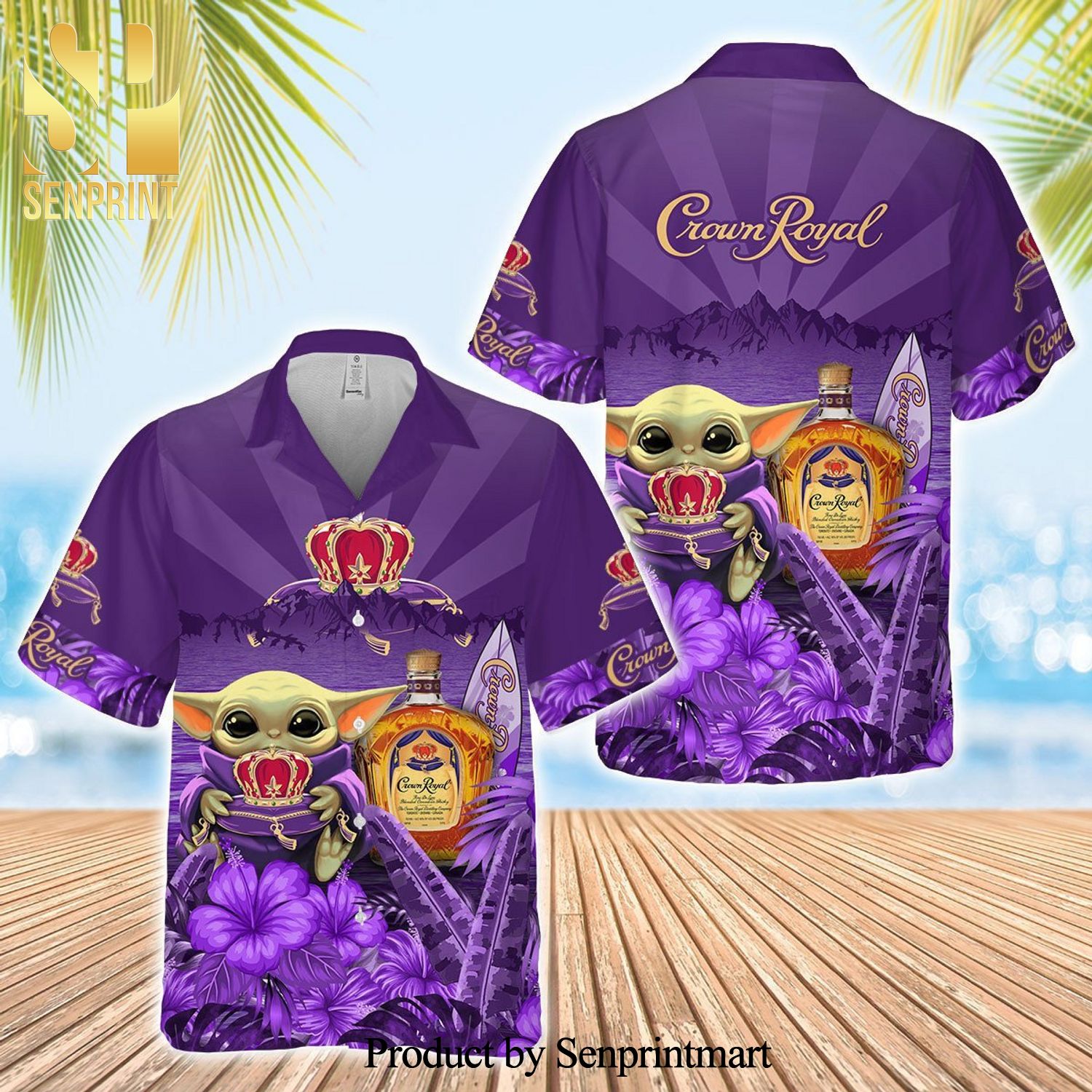 Star Wars Baby Yoda Holding Crown Royal Summer Set Hawaiian Shirt