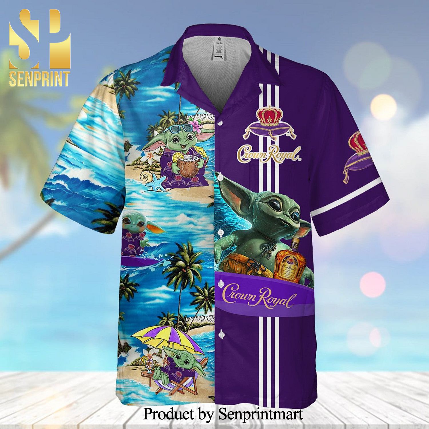 Star Wars Baby Yoda Surfing Crown Royal Full Printed Hawaiian Shirt
