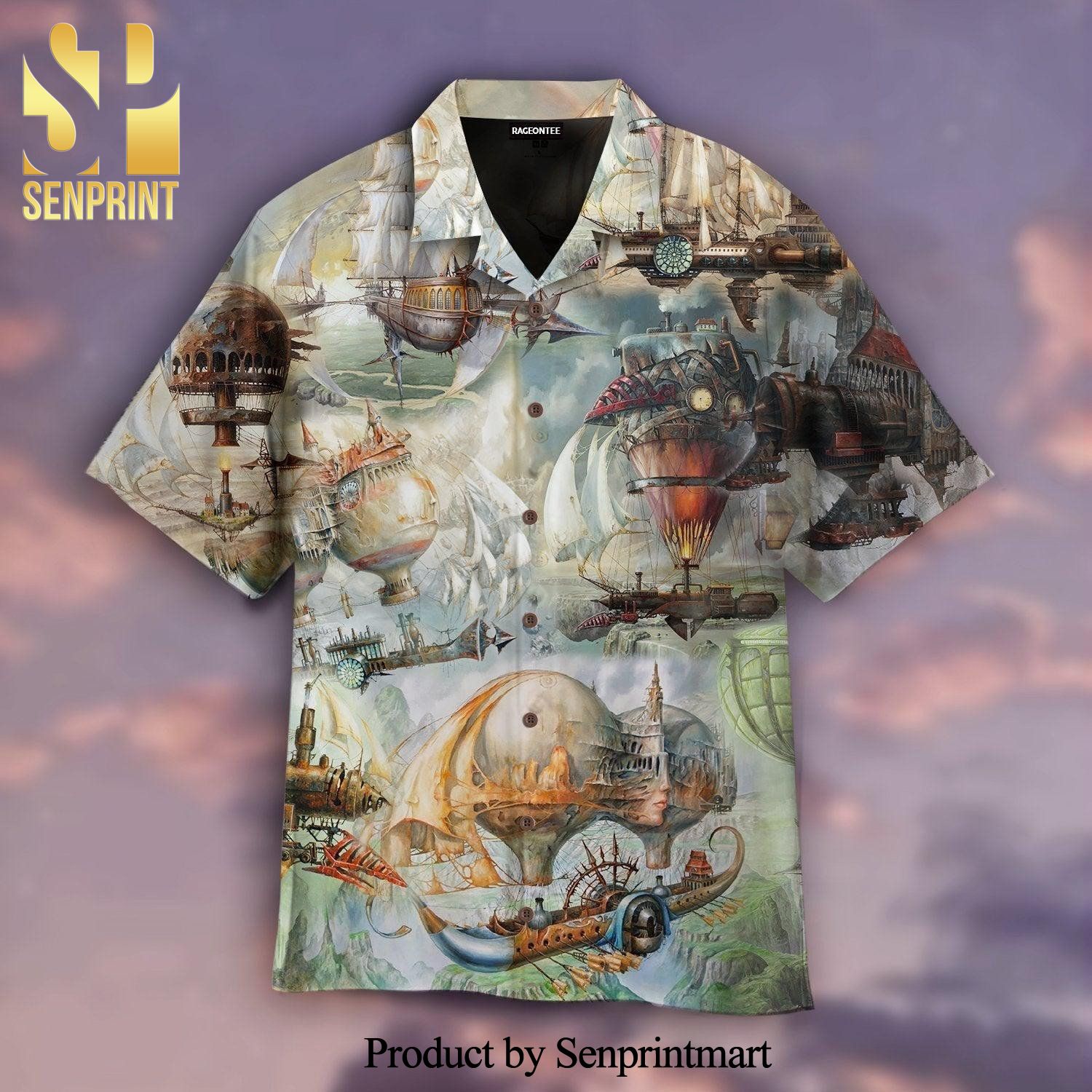Steampunk Airship Cool Version Full Print Hawaiian Shirt