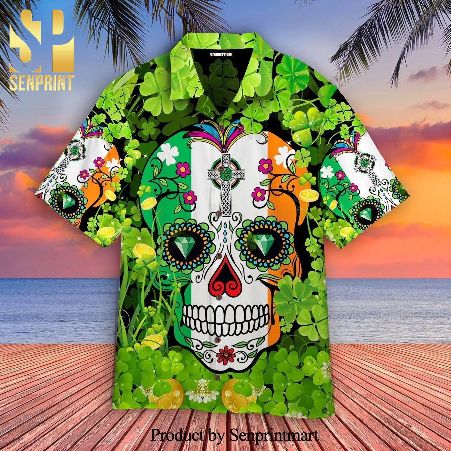 Sugar Skull Saint St Patricks Day Hot Version Hawaiian Shirt