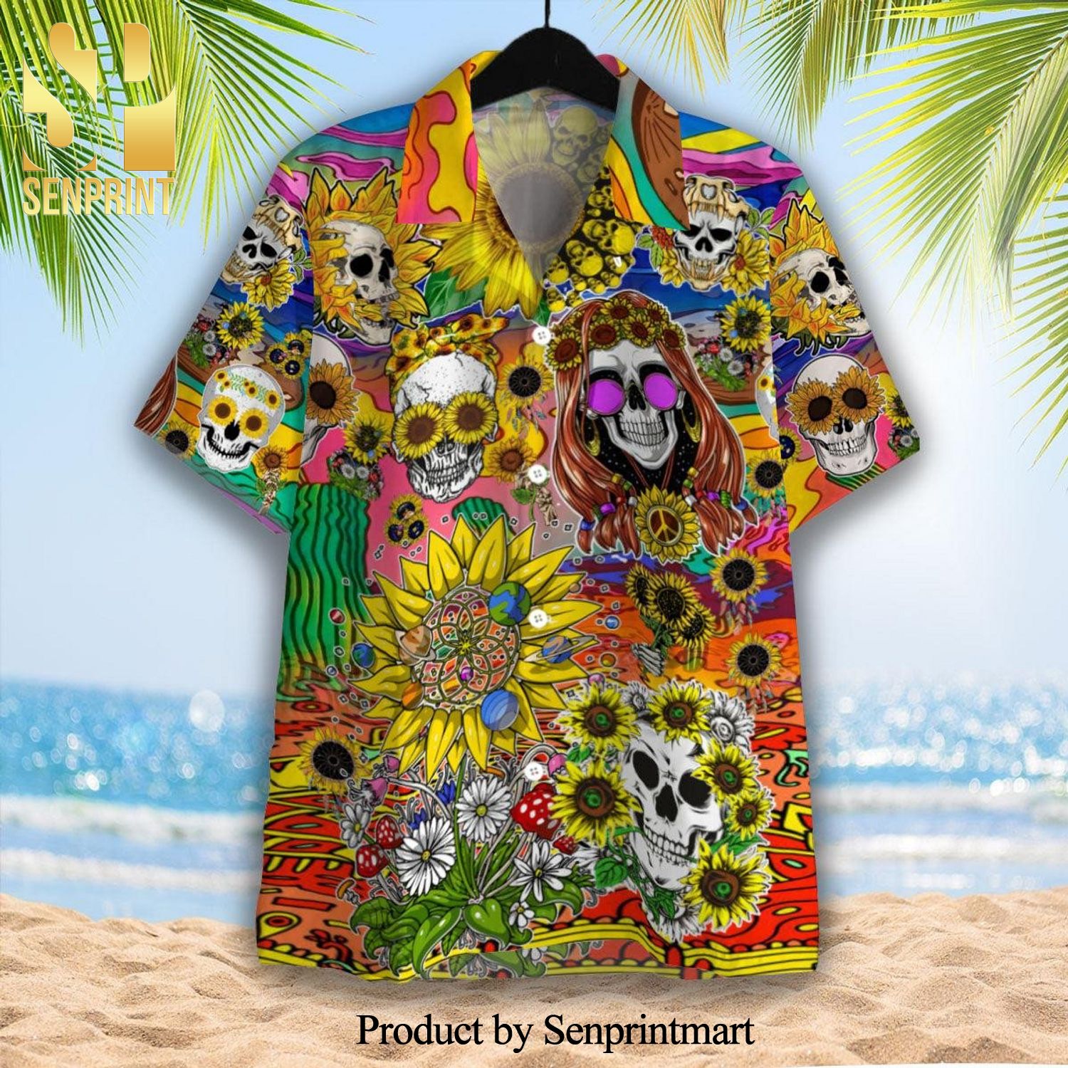 Sunflower Skull Hippie For Holiday Hawaiian Shirt