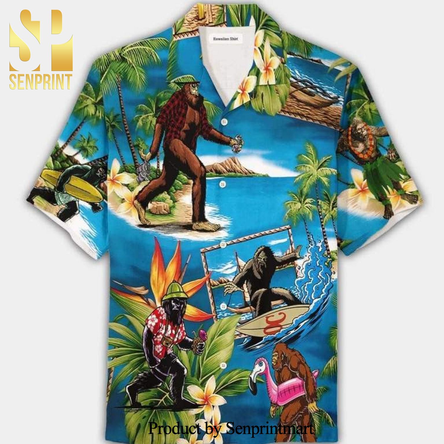 Surfing Bigfoot Full Print Hawaiian Shirt