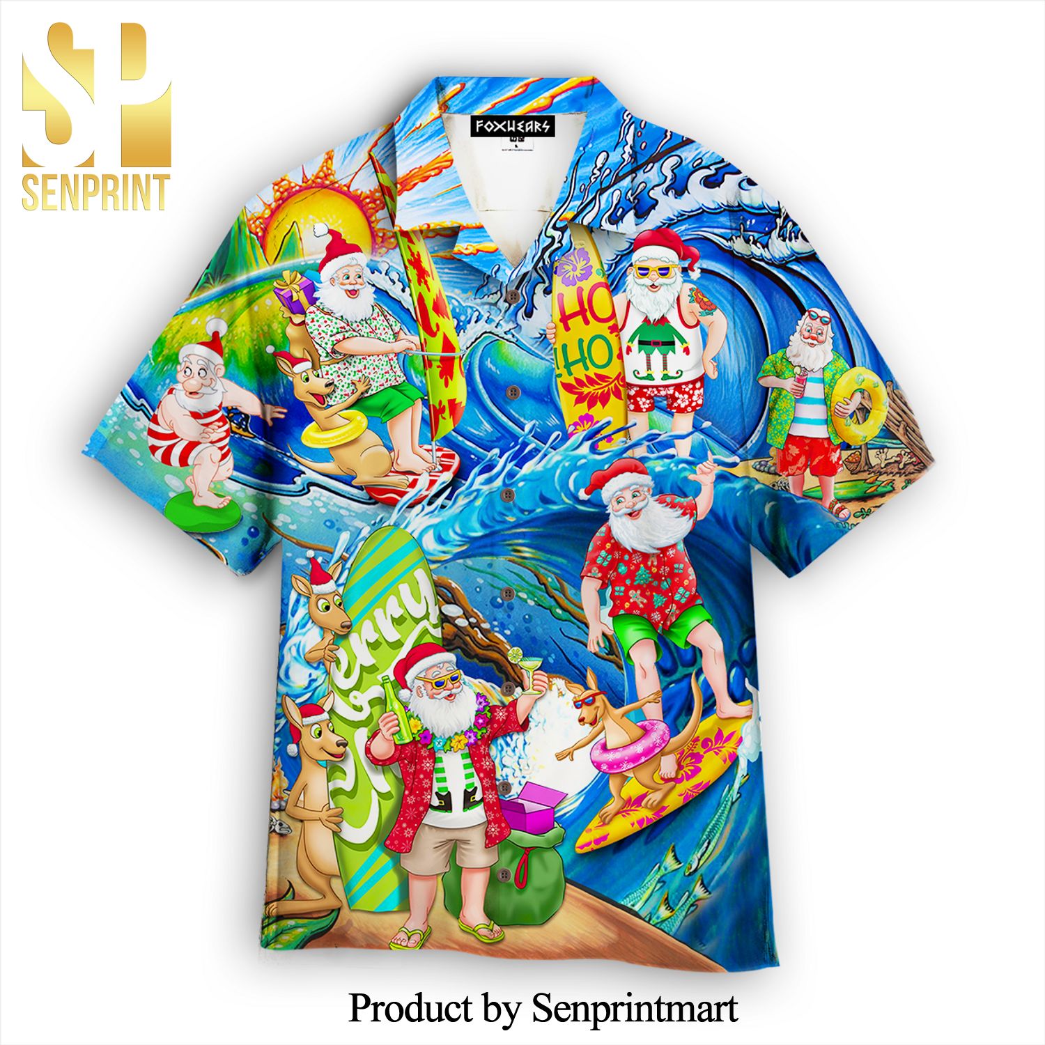 Surfing Funny Santa Christmas Street Style Hawaiian Shirt