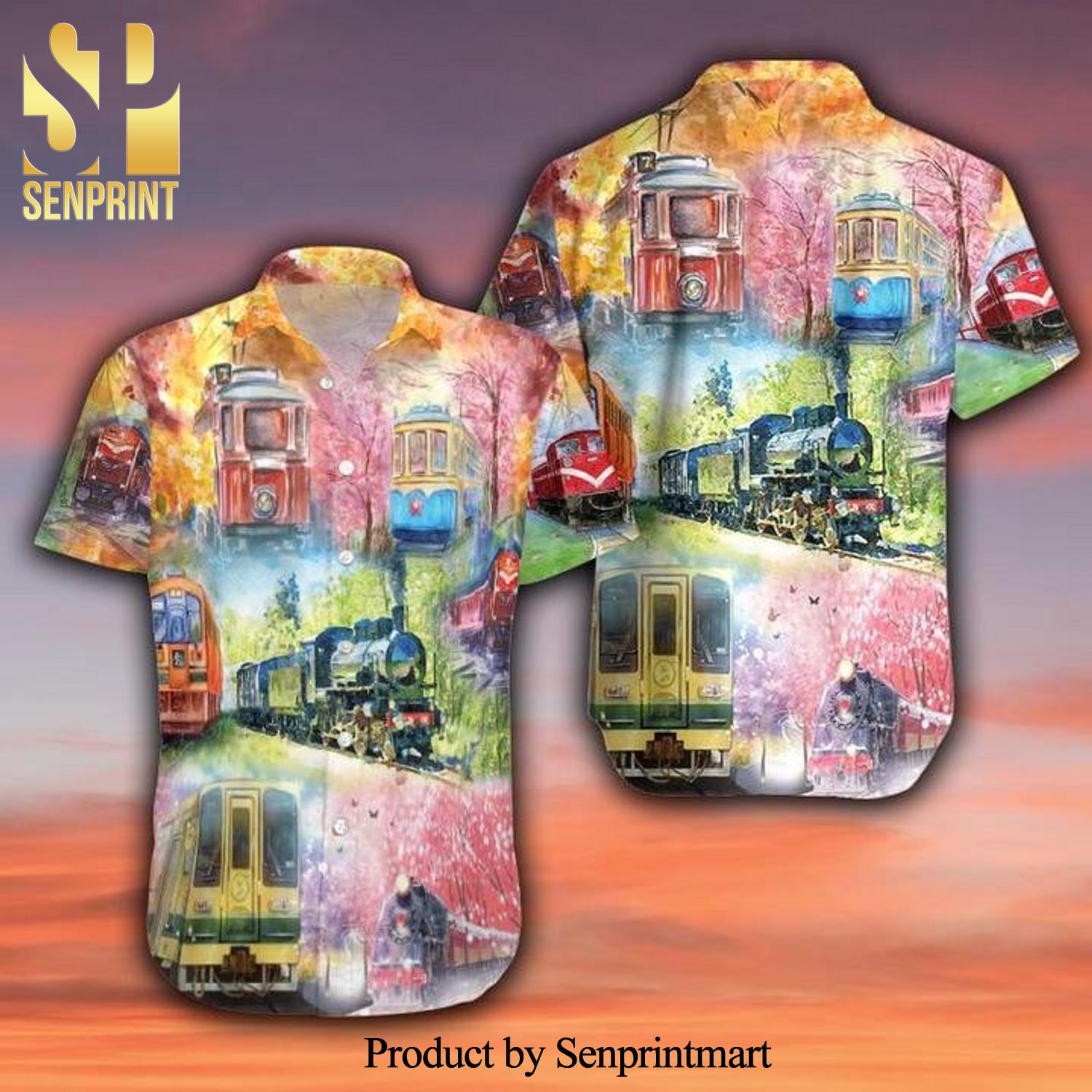 Take A Train Pink Full Printed Hawaiian Shirt