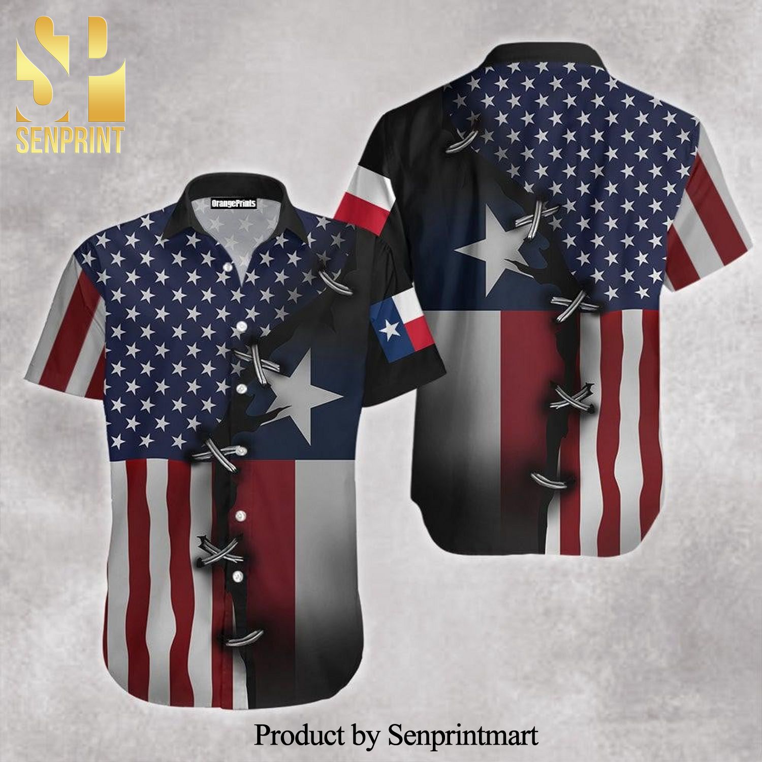 Texas Flag With American Flag New Outfit Full Printed Hawaiian Shirt