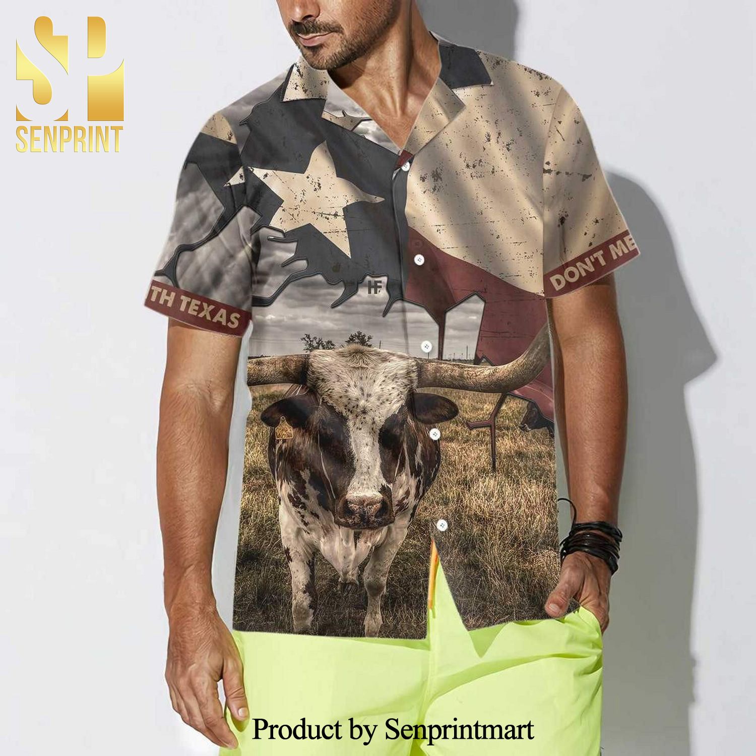 Texas Longhorn With Flag Unisex Hypebeast Fashion Hawaiian Shirt
