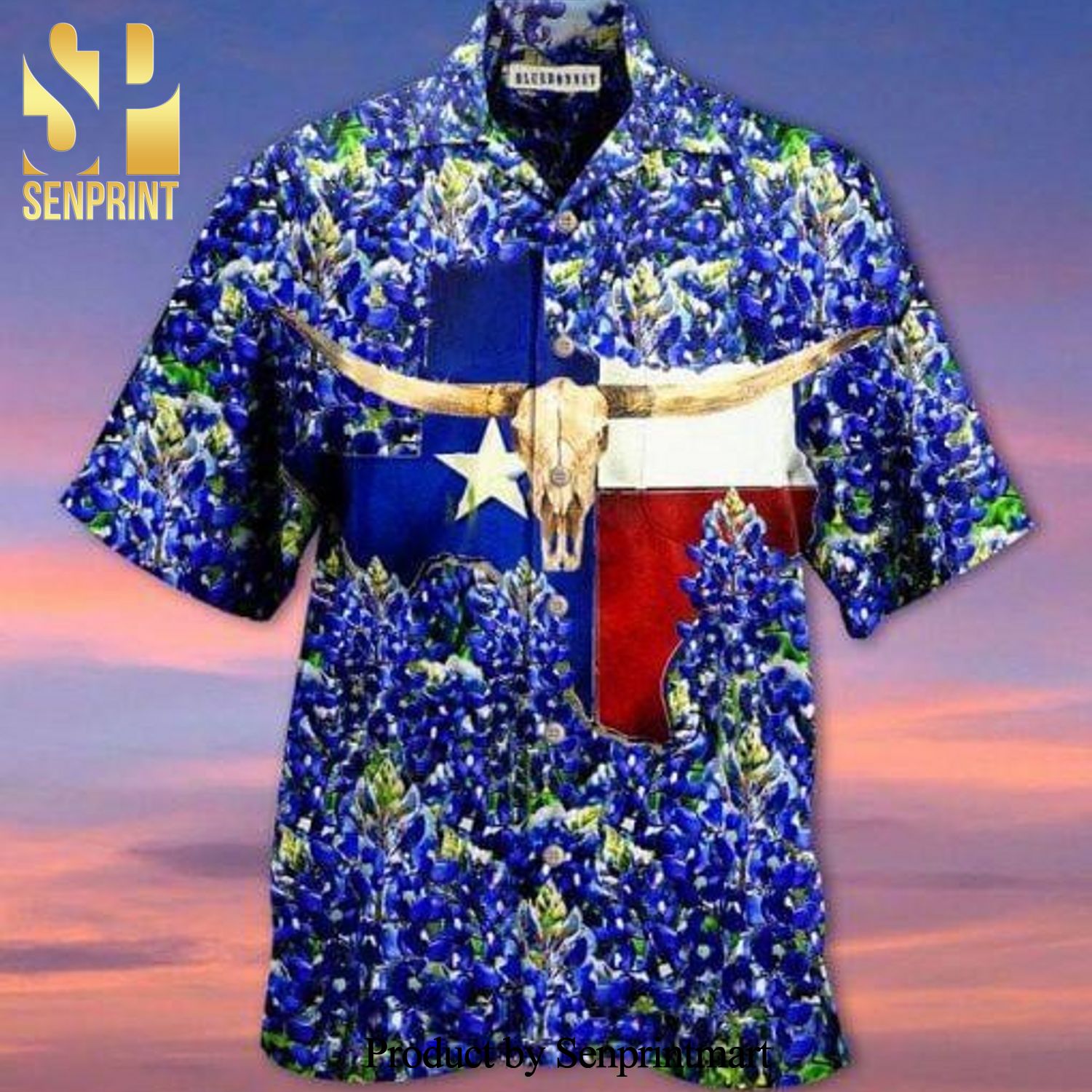 Texas Skull Bluebonnet Hawaiian Set Hawaiian Shirt