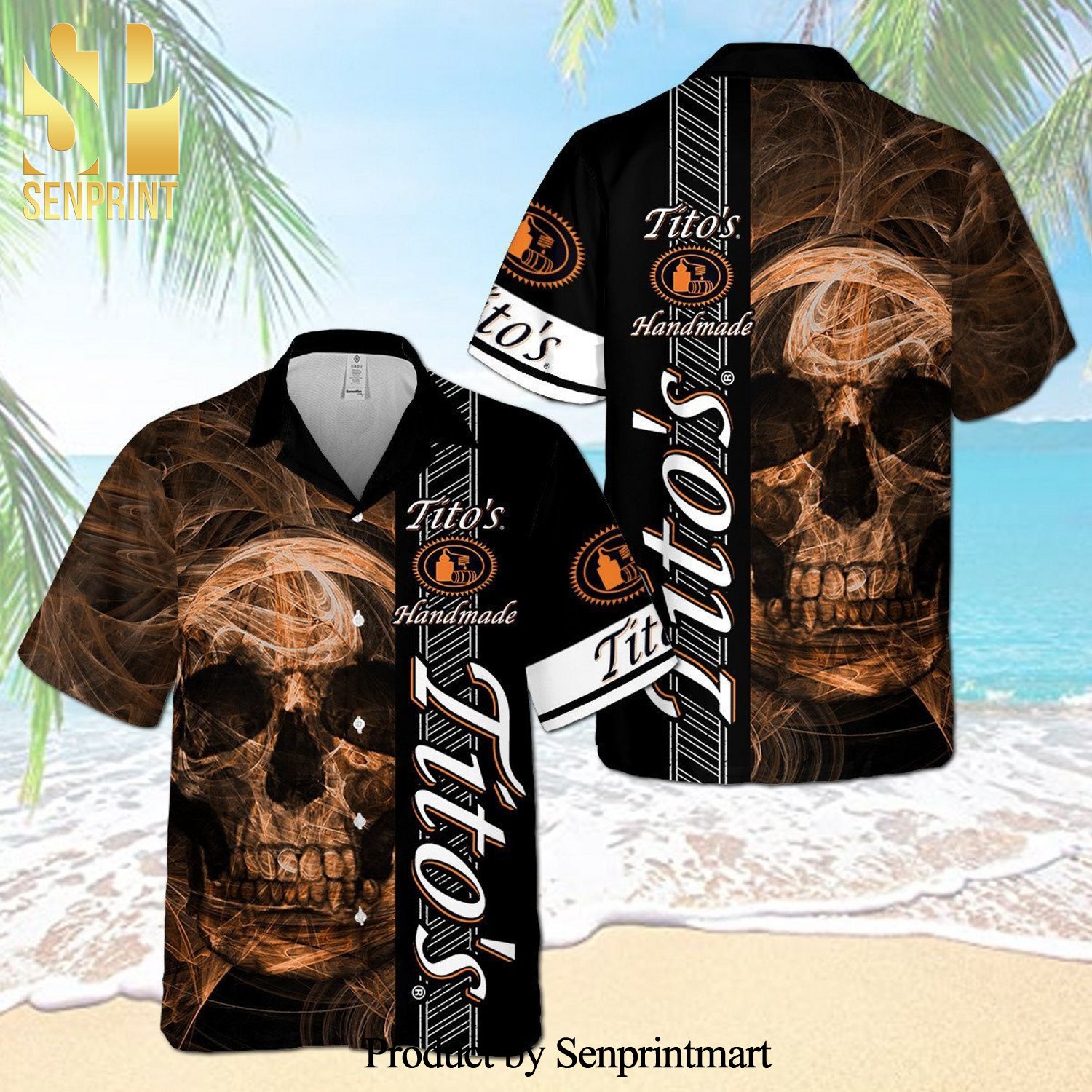 Tito’s Handmade Vodka Smoky Skull Hot Version All Over Printed Hawaiian Shirt