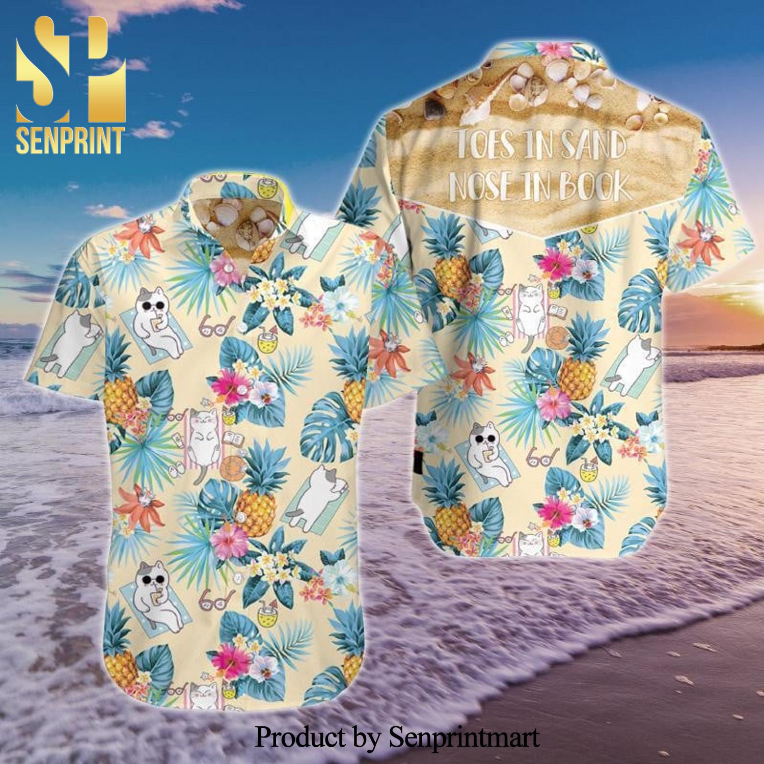 Toes in Sand Nose in Book Cat New Fashion Hawaiian Shirt