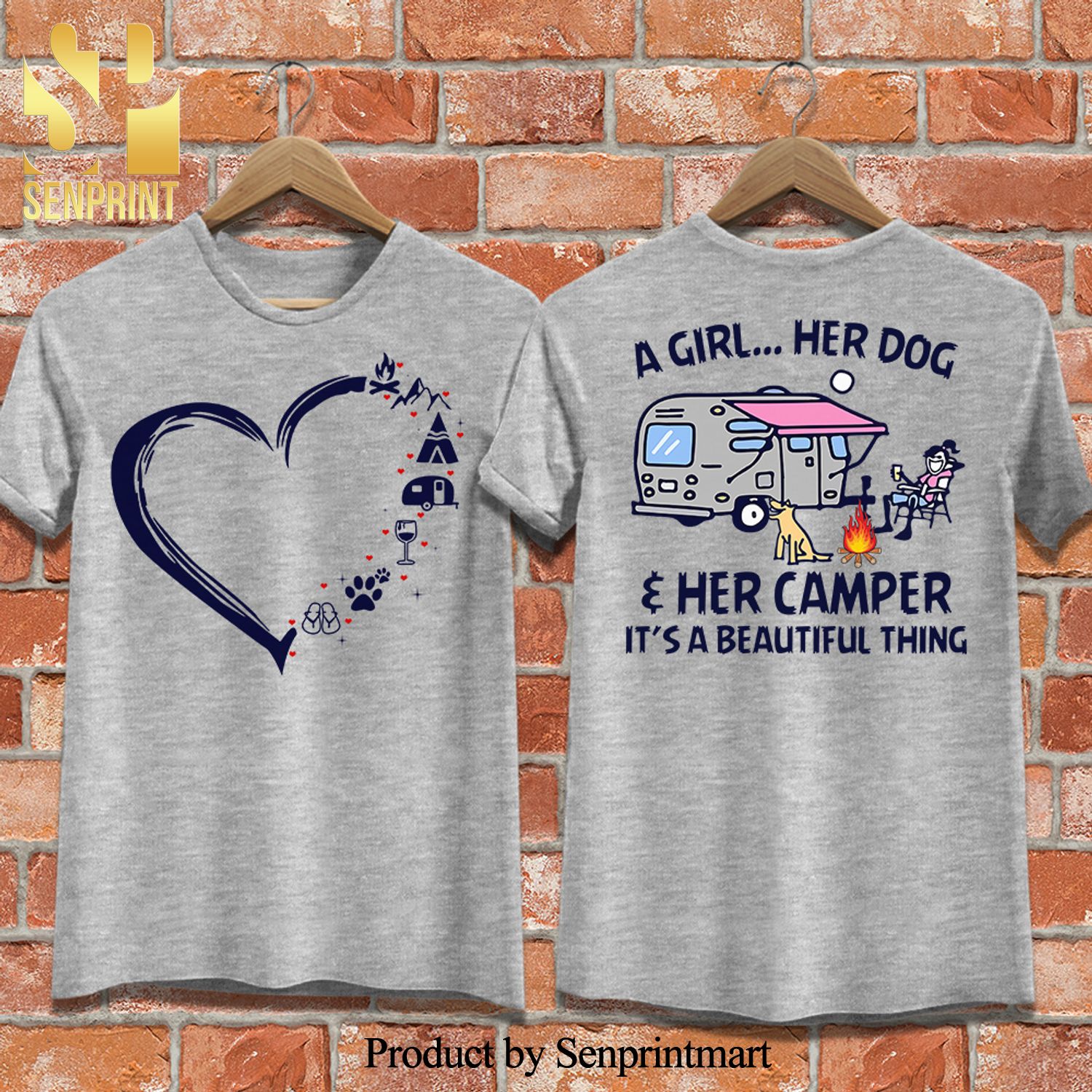 A Girl Her Dog Her Camper Camping Full Printed Shirt