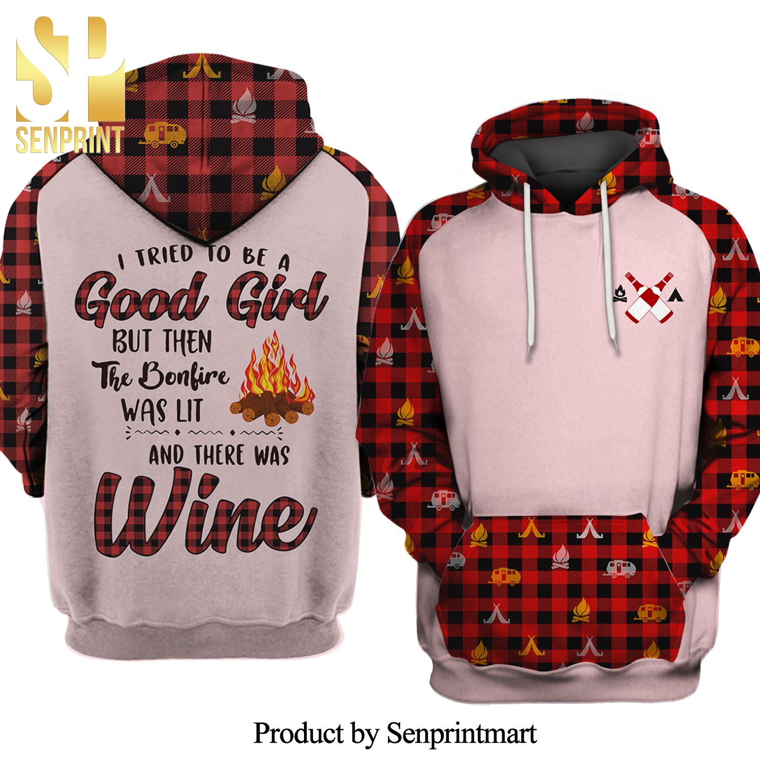 Bonfire Was Lit Wine Girl Camping Unisex Full Printed Shirt