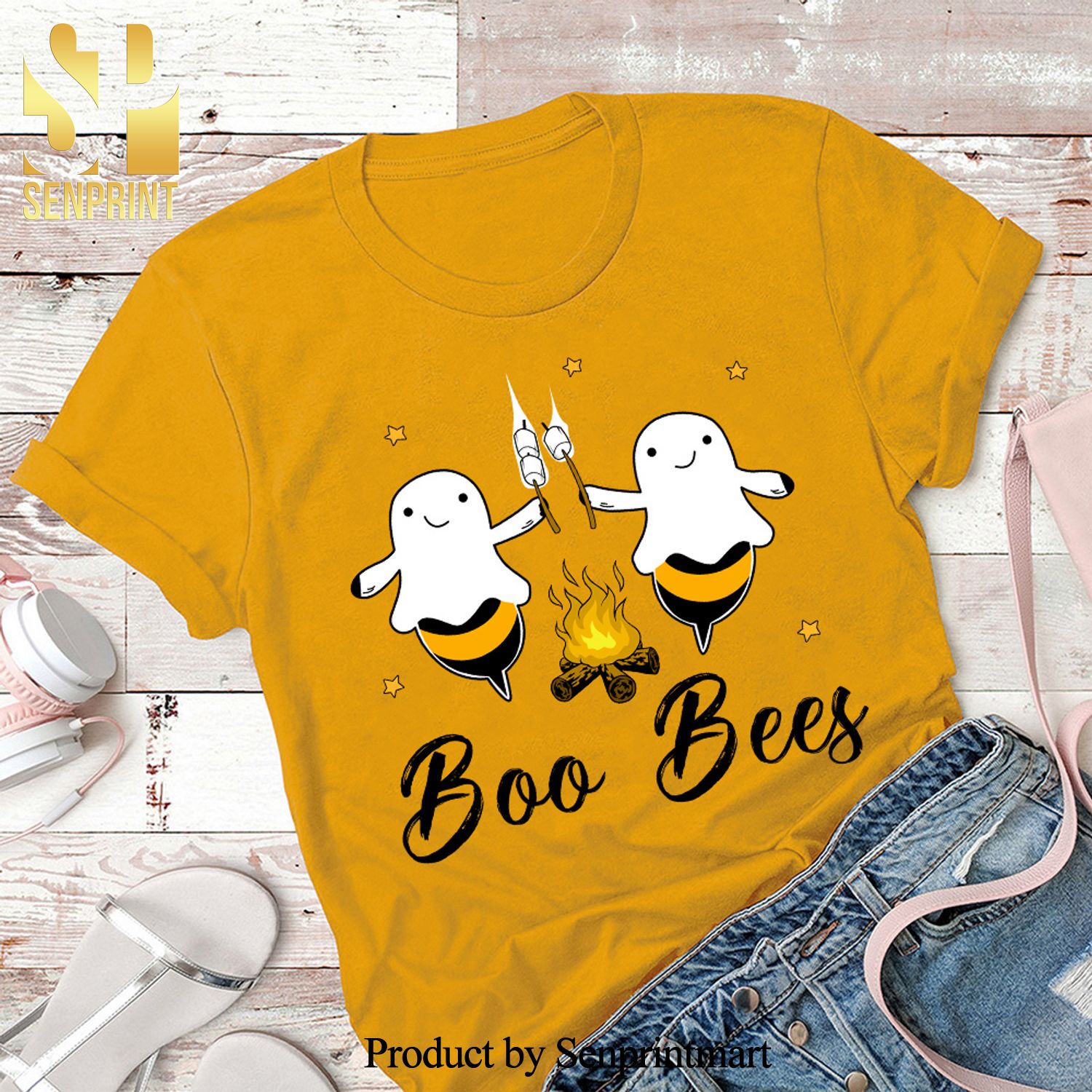 Boo Bees Campfire Camping Pocket Full Printed Classic Shirt