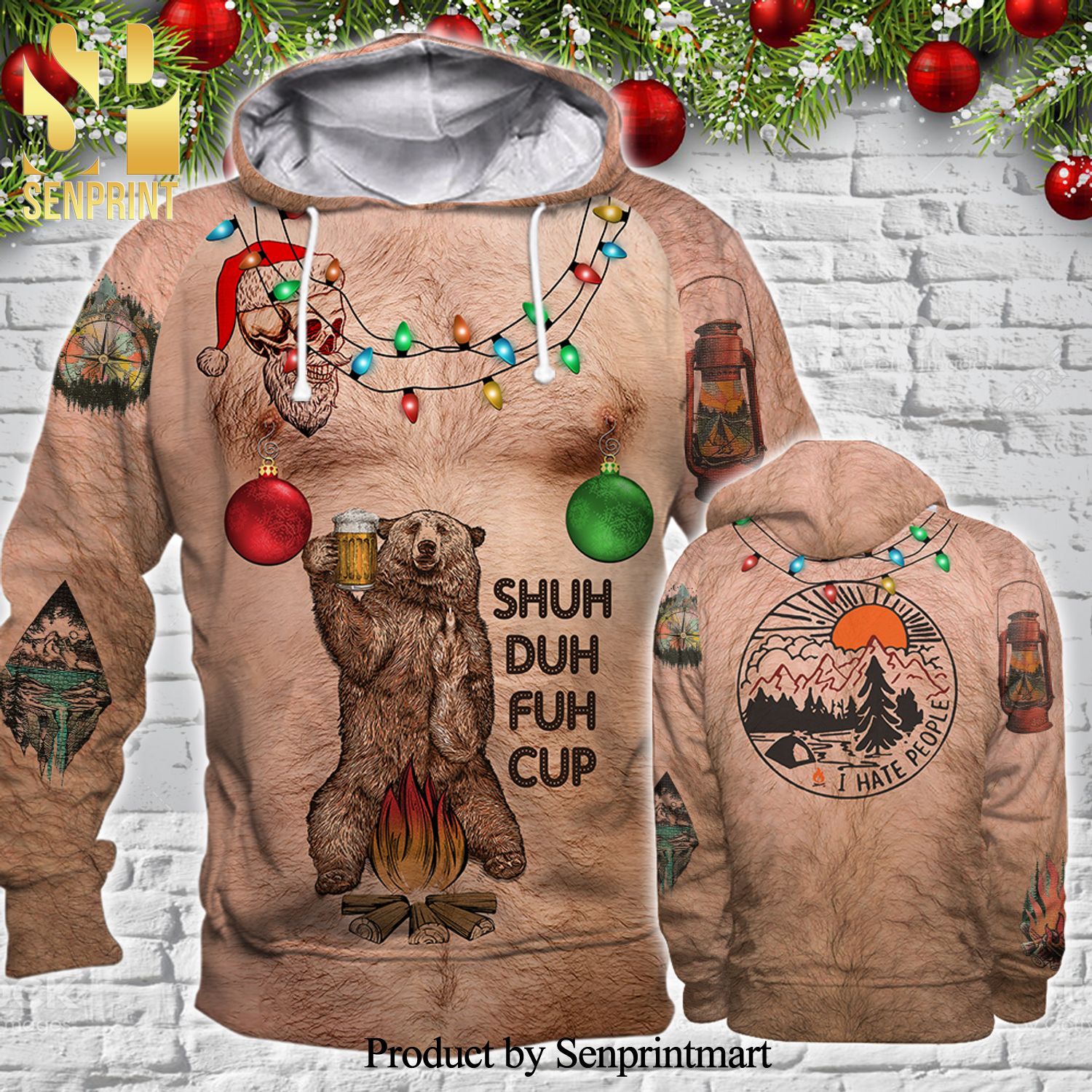 Christmas Shuh Duh Fuh Cup Men Simulation Camping Full Printed Shirt