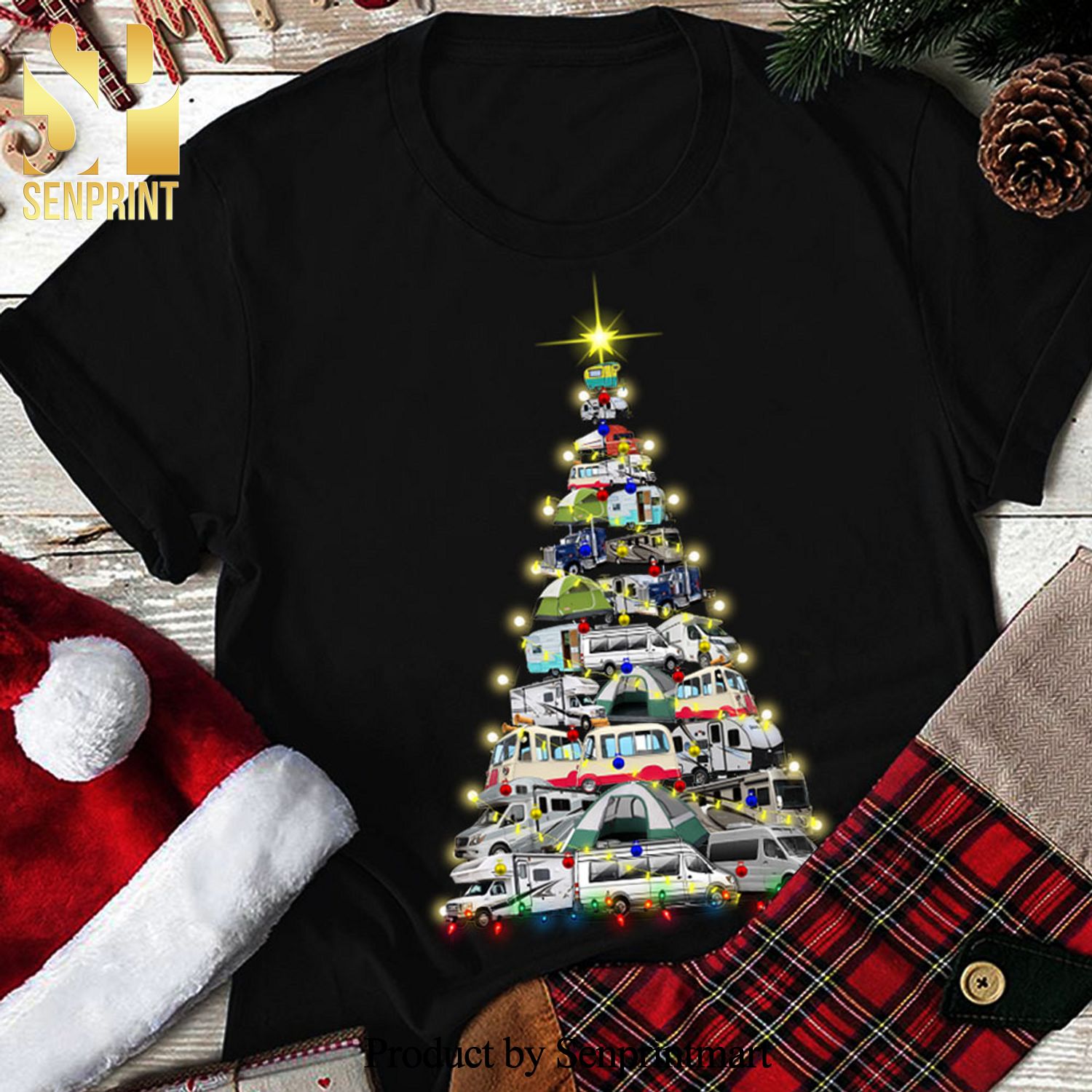 Christmas Tree Campervan Camping Unisex Full Printed Shirt