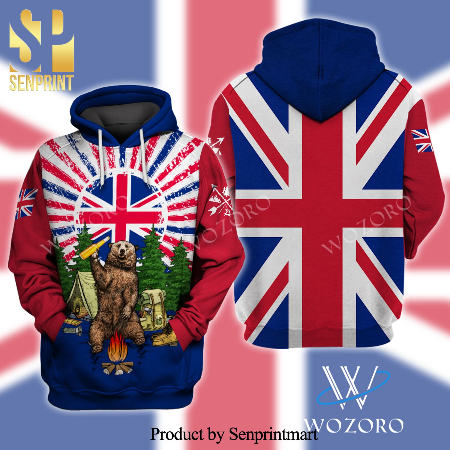 England Flag Bear Beer Campfire Camping Full Print Shirt