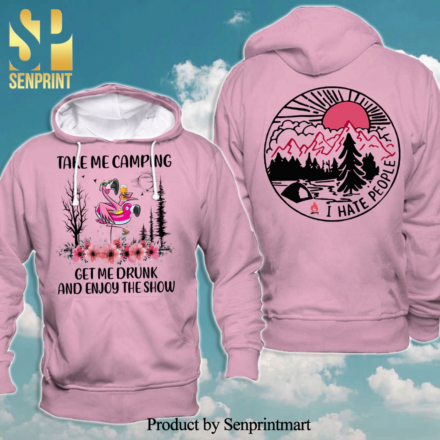 Flamingo Take Me Camping Get Me Drunk Full Printing Unisex Shirt