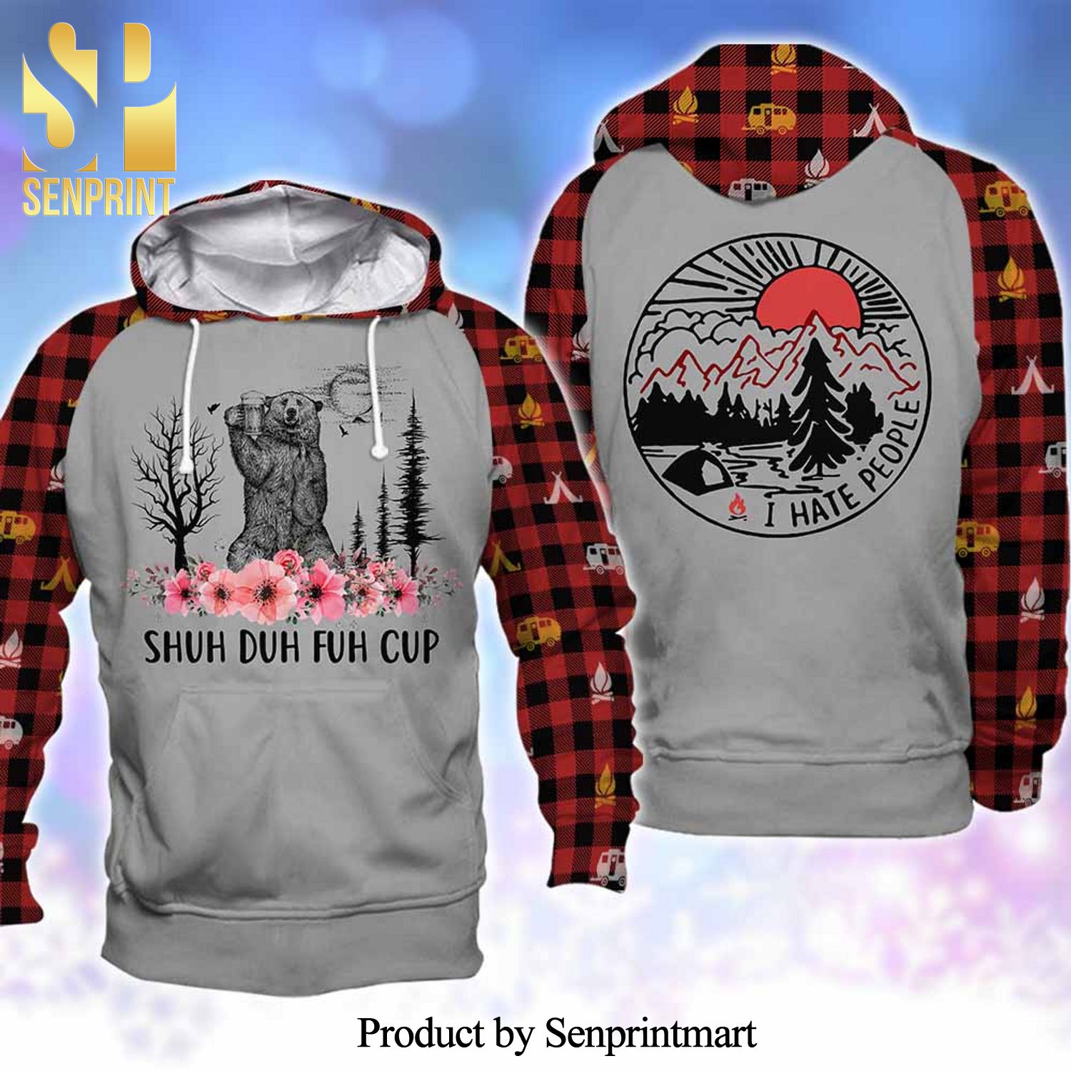 Flower Shuh Duh Fuh Cup Red Plaid Camping Unisex Full Printing Shirt