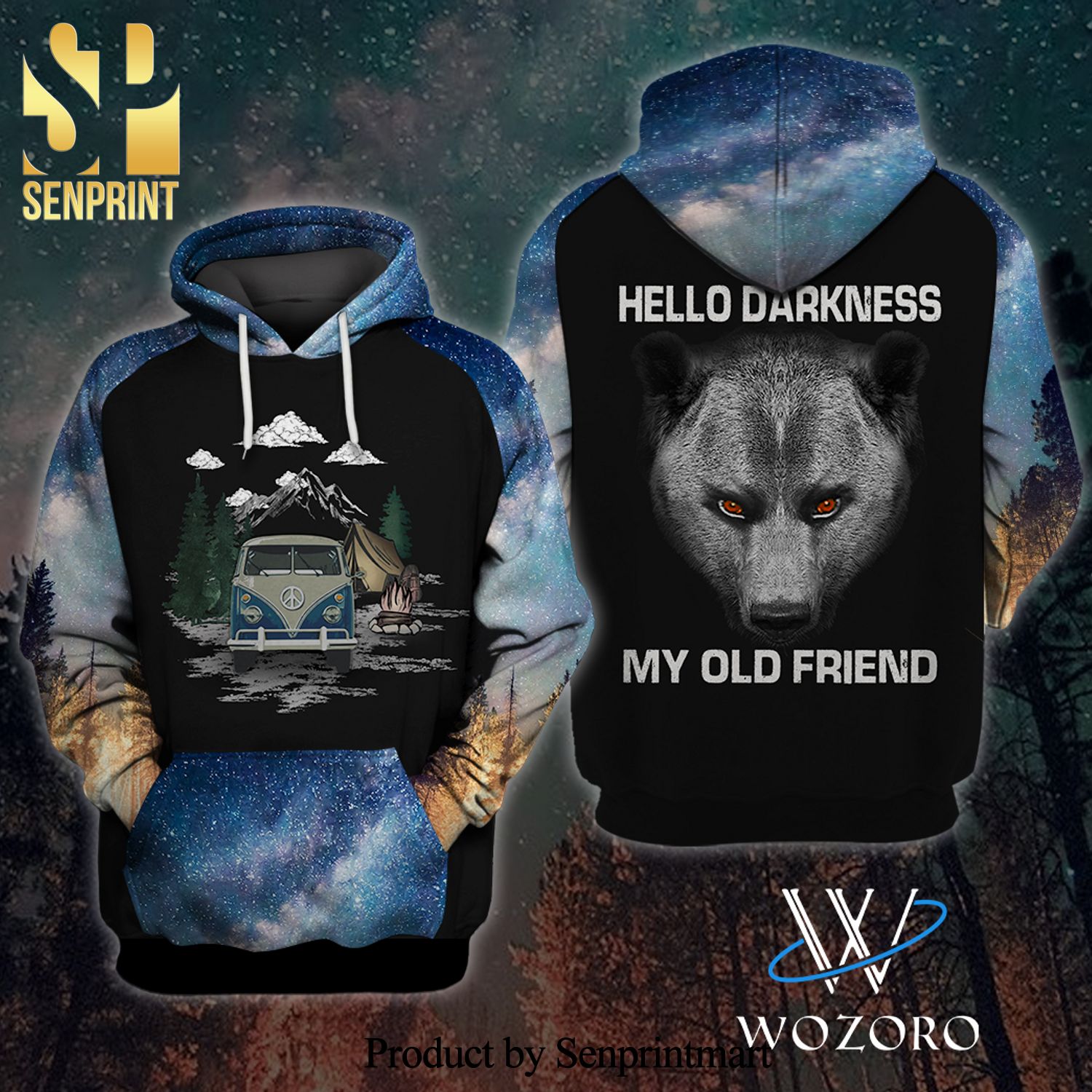 Hello Darkness My Old Friend Car Bear Camping All Over Printed Unisex Shirt