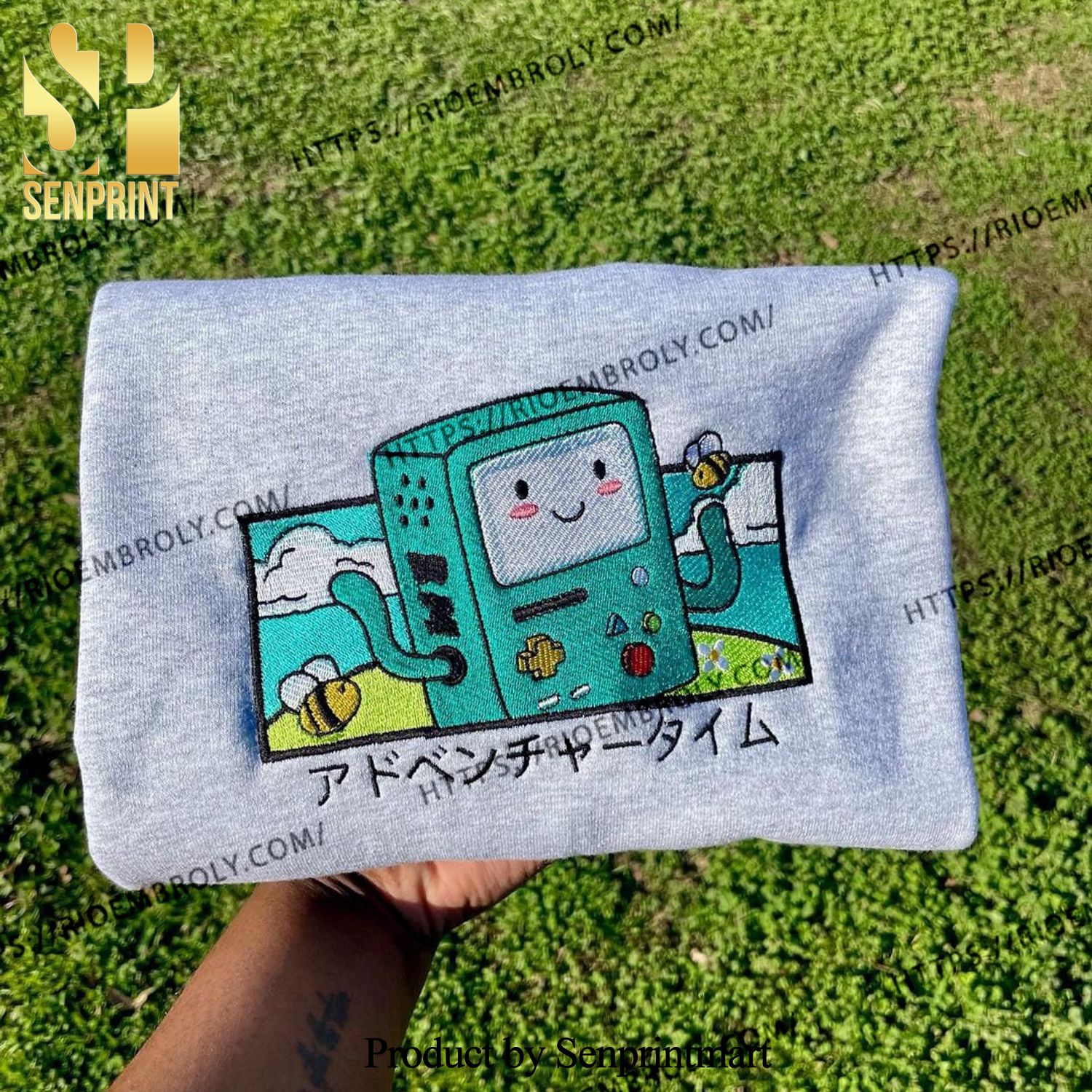 Adventure time Cartoon Inspired Embroidered Shirt Bmo patch embroidered crewneck Sweatshirt