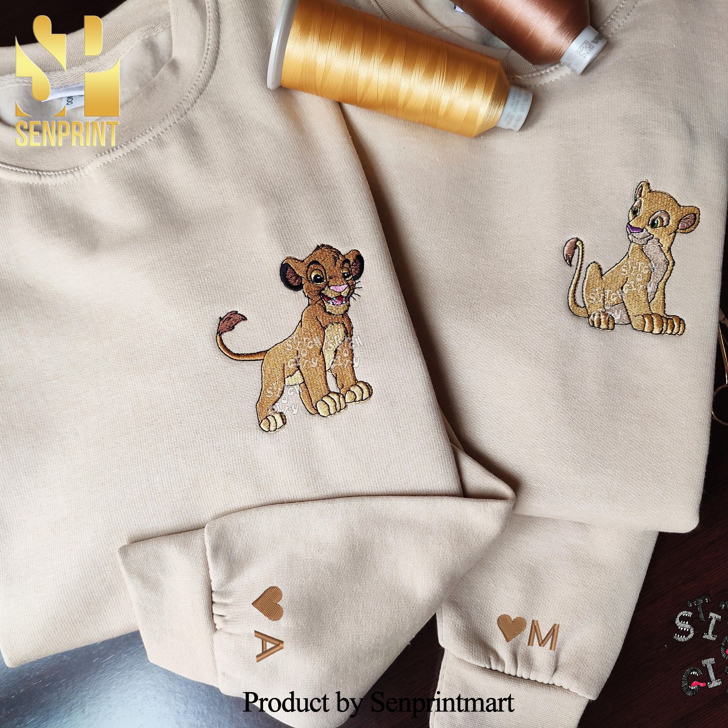 Embroidered Animal Couple Lovely Characters Embroidered Shirt Custom Couple Sweatshirt Valentine’s Day