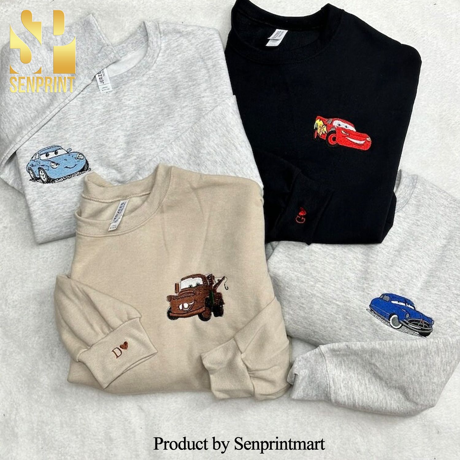 Embroidered Car Movie Characters Couple Embroidered Shirt Embroidered Hoodie Personalized Couple Sweatshirt