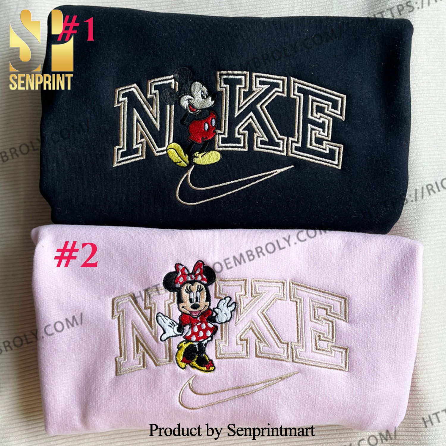 Embroidered Mickey and Minnie Couple Lovely Characters Embroidered Shirt embroidery Couple Hoodie Sweatshirt