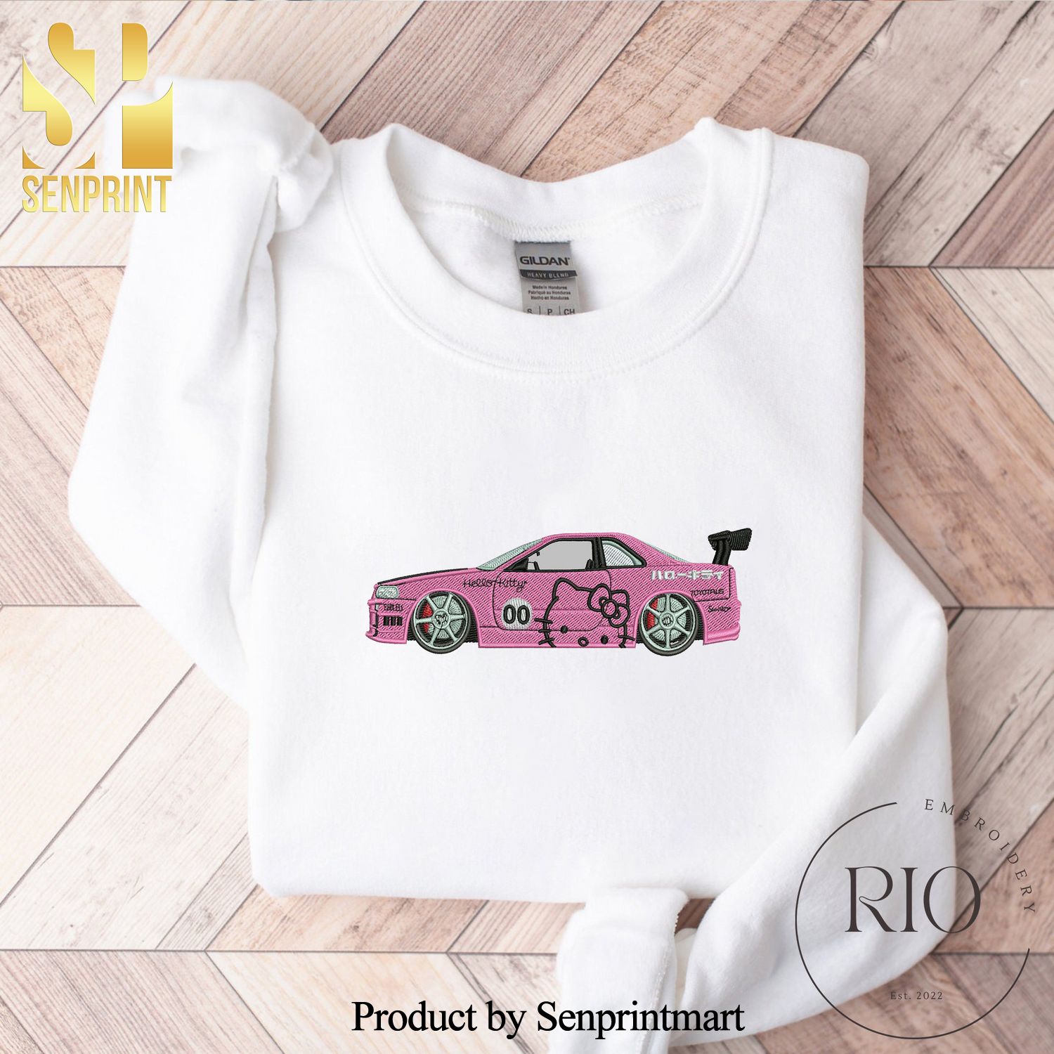 Hello Kitty Car Cartoon Hoodies Cartoon Shirts Cartoon Sweatshirts Cartoon Embroidered Shirts Embroidered Sweater Hoodies Crewneck