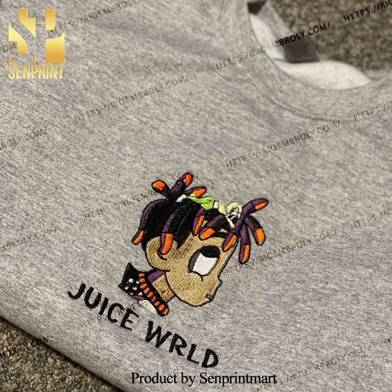 Juice WRLD Chibi Embroidered Shirt Tribute JuiceWRLD Embroidered Hoodie with 999 cuff embroidery T shirt Hoodie Crewneck