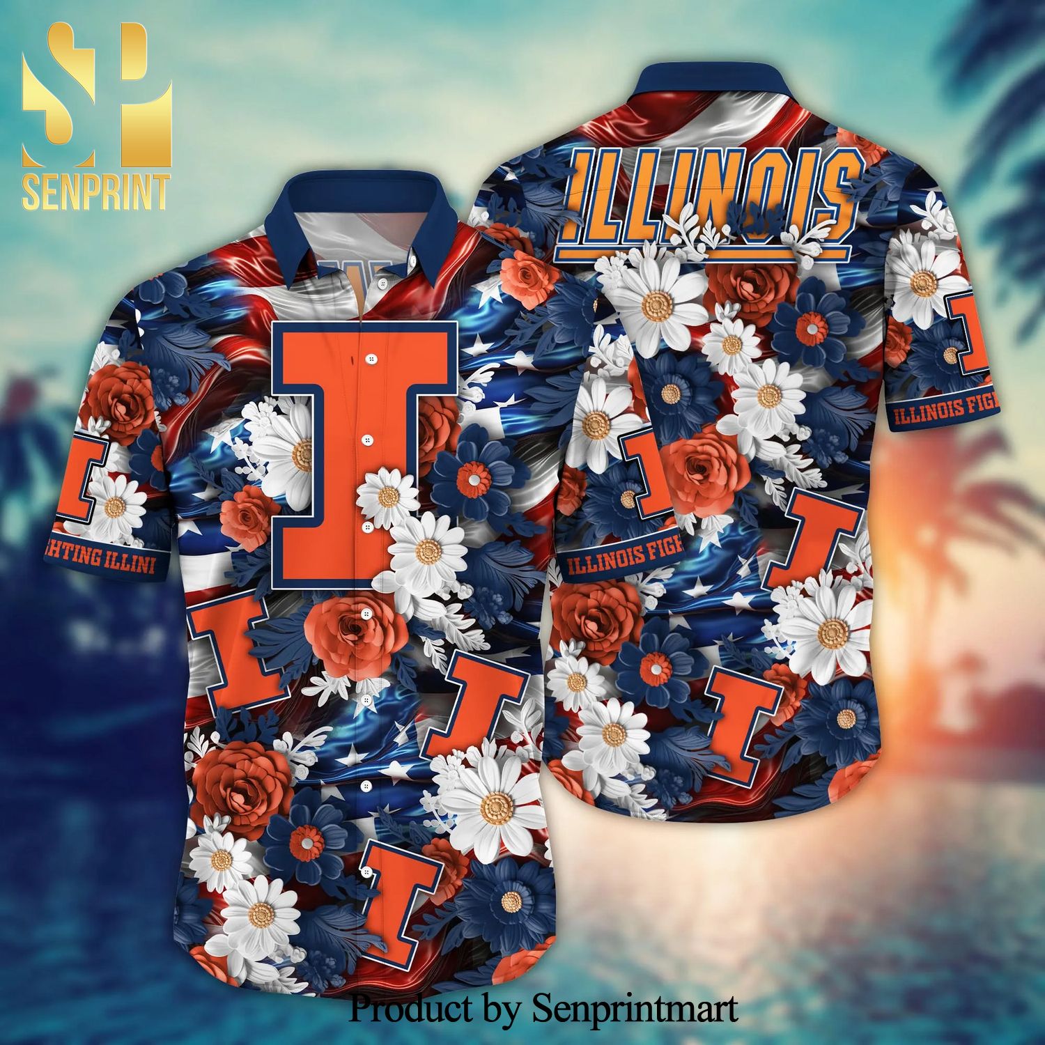 Illinois Fighting Illini NCAA Independence Day Pattern Hawaiian Shirt