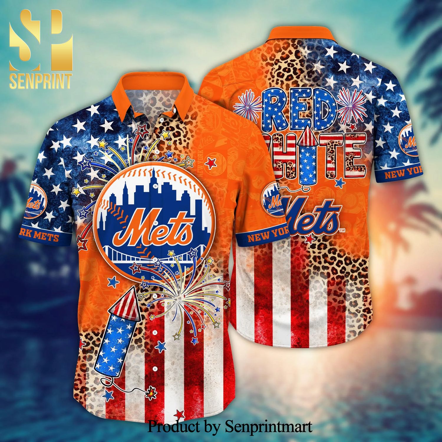 New York Mets American 3D All Over Print Flag Hawaiian Shirt For