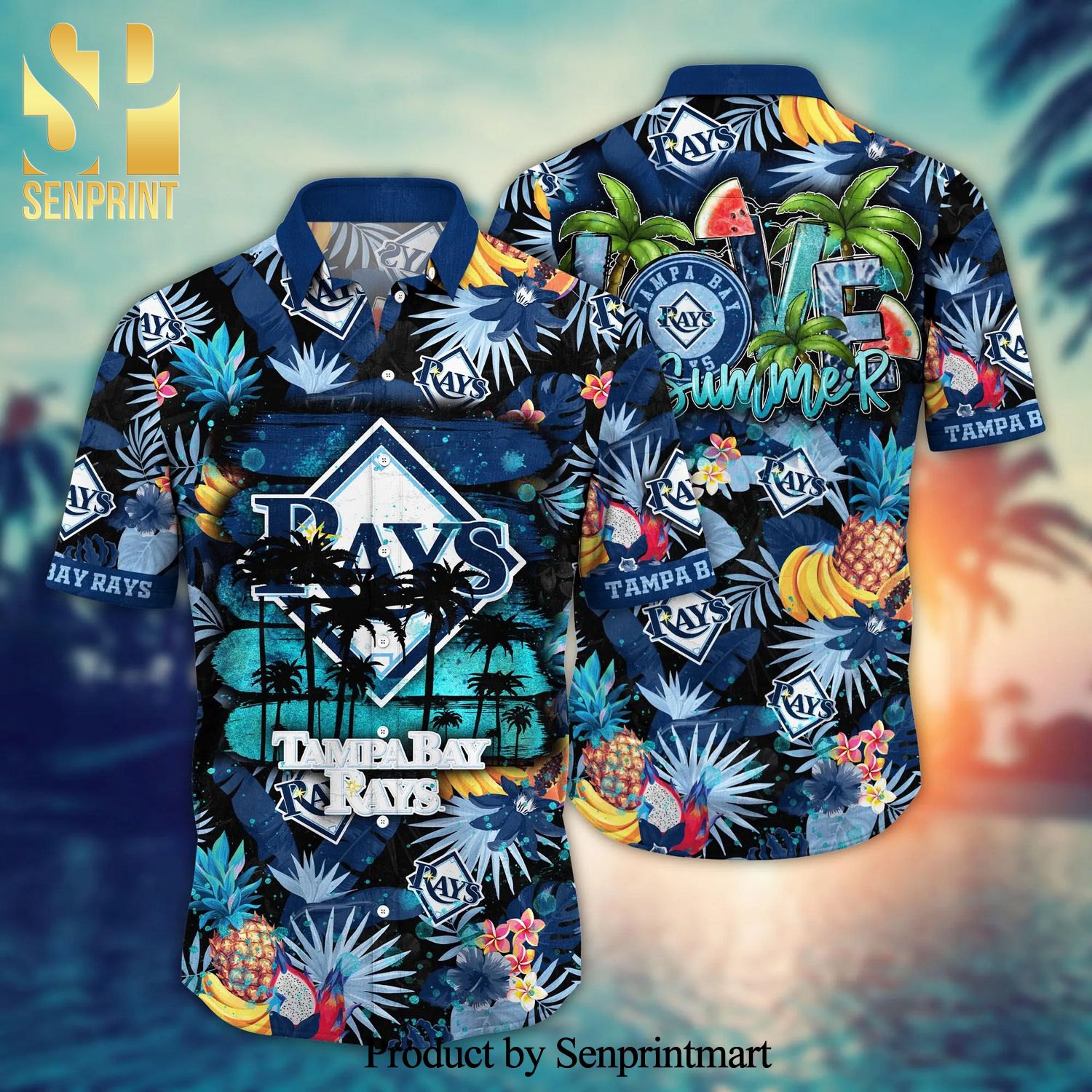 Personalized Tampa Bay Rays Baseball Full Printing 3D Hawaiian Shirt - Blue  - Senprintmart Store