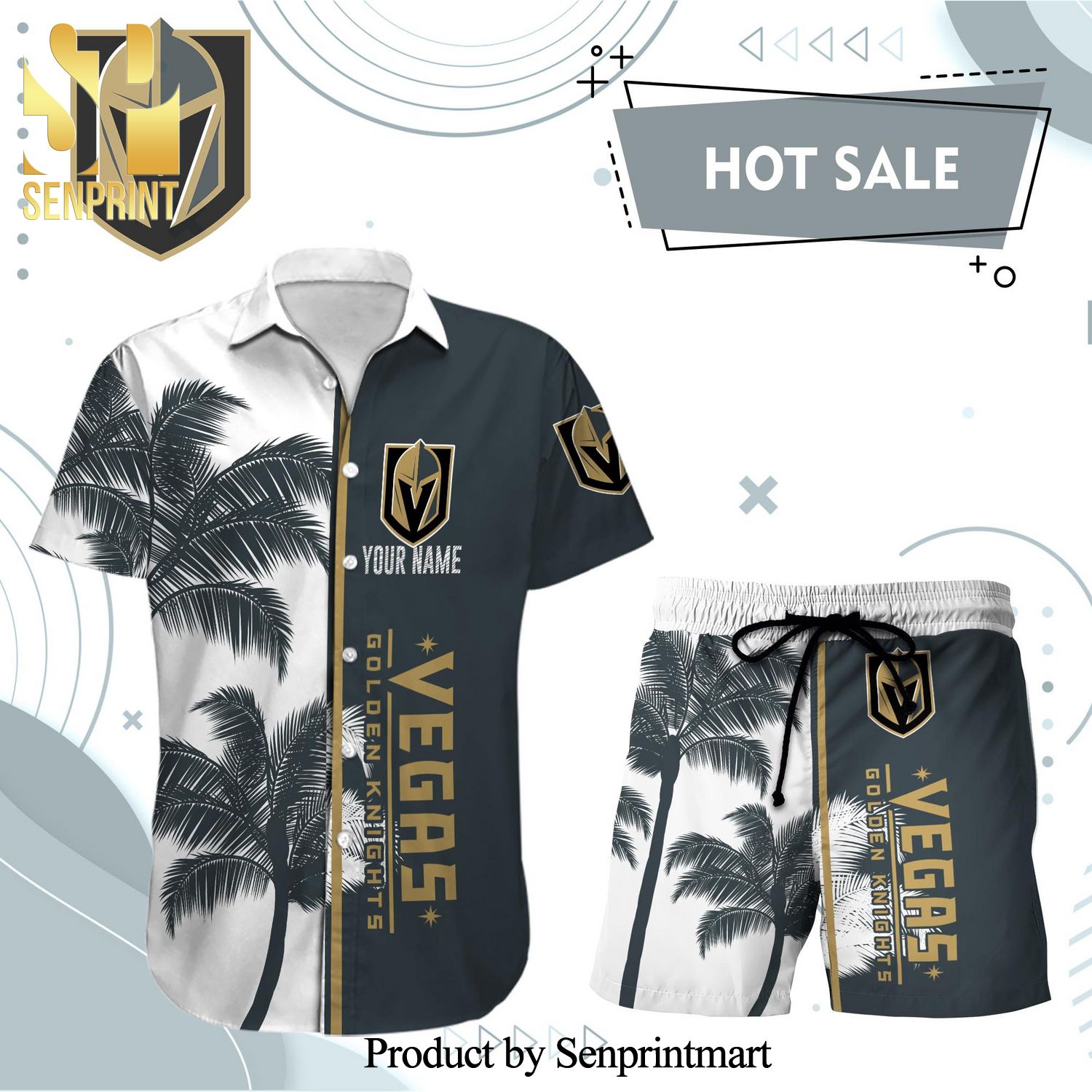 Vegas Golden Knights Men Short Custom NHL T- Floral Hawaiian Beach Shirt