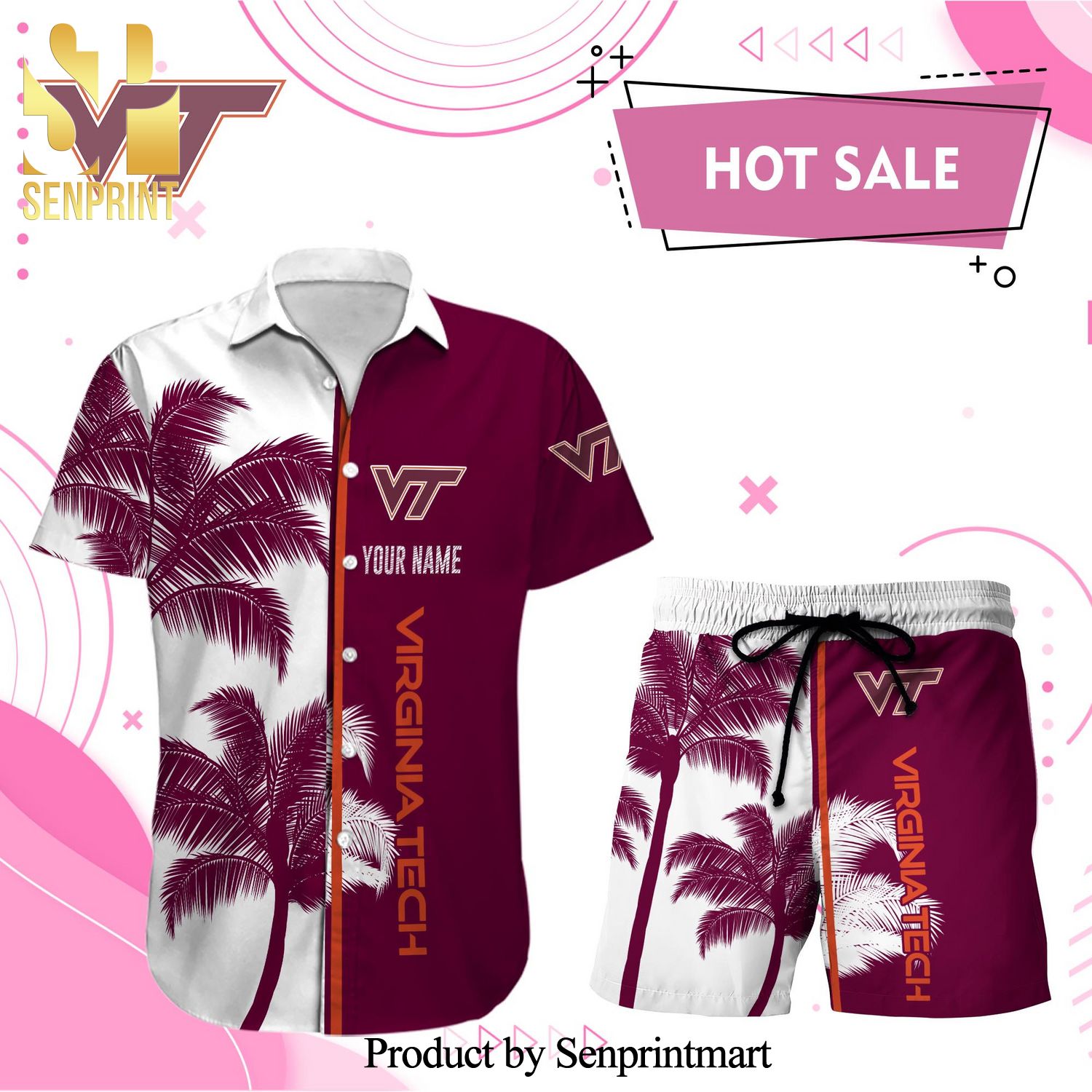 Virginia Tech Hokies Flower Hawaiian Shirt