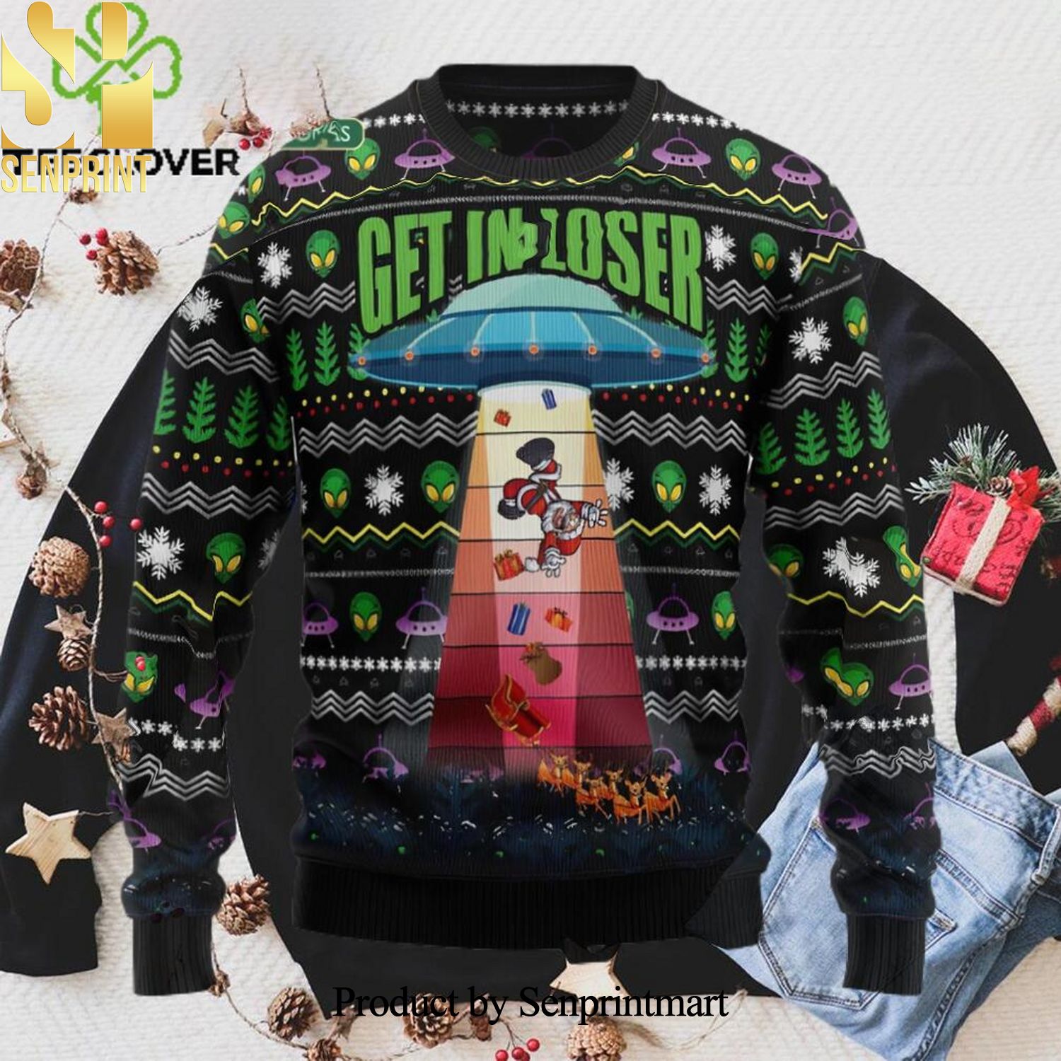 Alien Get In Loser Christmas Ugly Wool Knitted Sweater