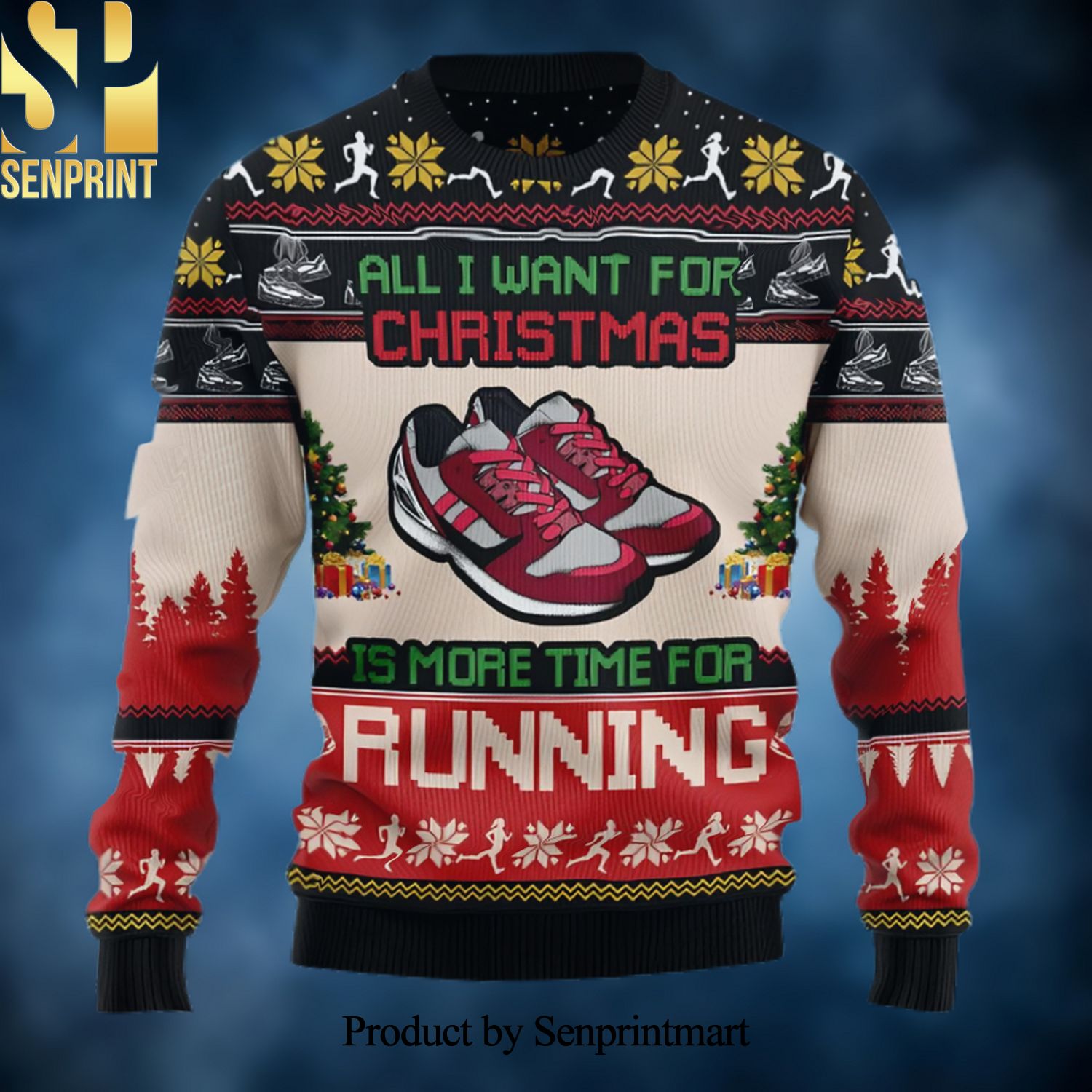 All I Want For Christmas Is More Time For Running Ugly Christmas Wool Knitted Sweater