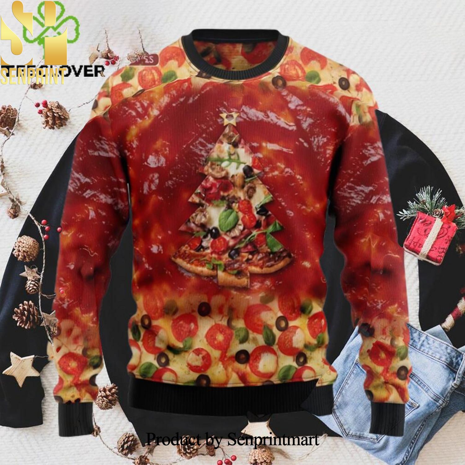 All I Want for Christmas is Pizza Ugly Christmas Holiday Sweater