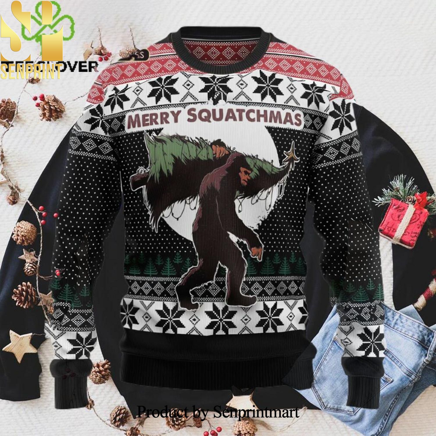 Amazing Bigfoot Xmas Ugly Christmas Wool Knitted Sweater