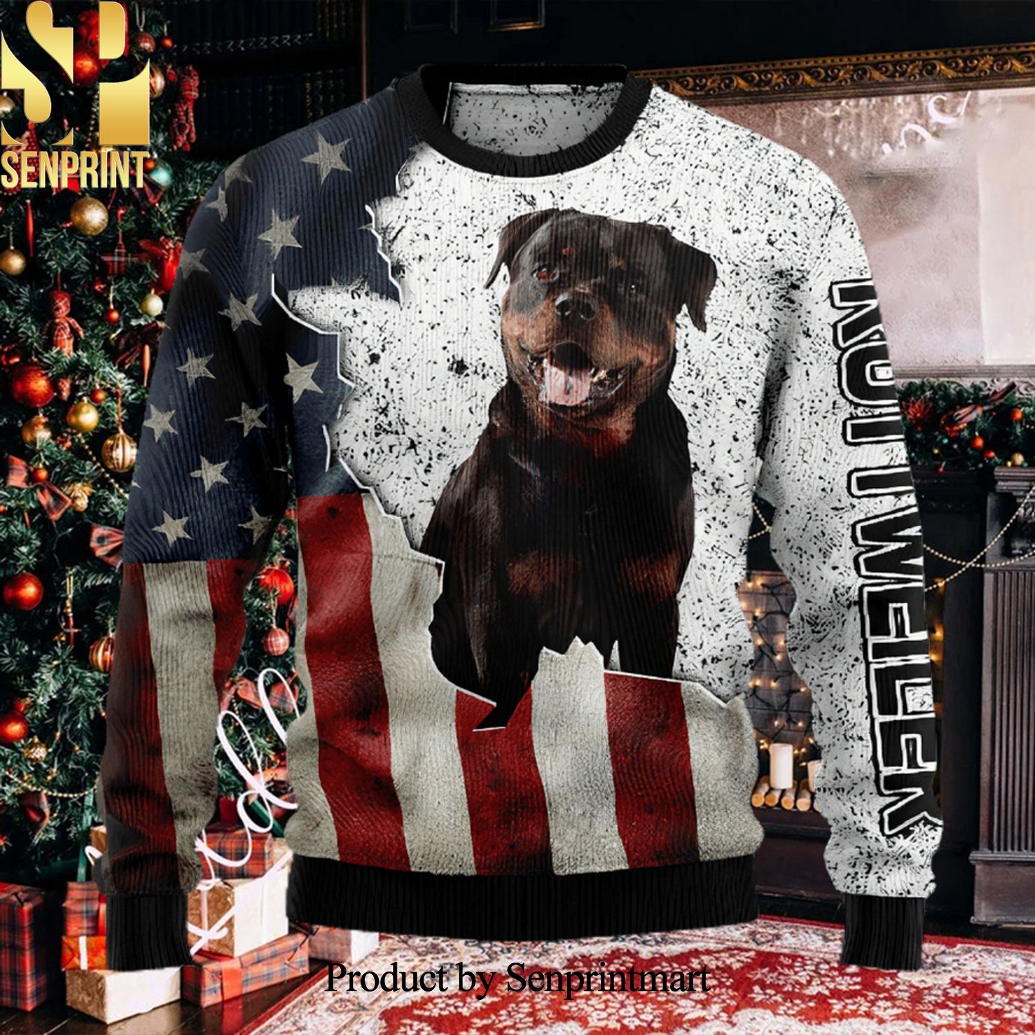 American Rottweiler Christmas Ugly Christmas Holiday Sweater