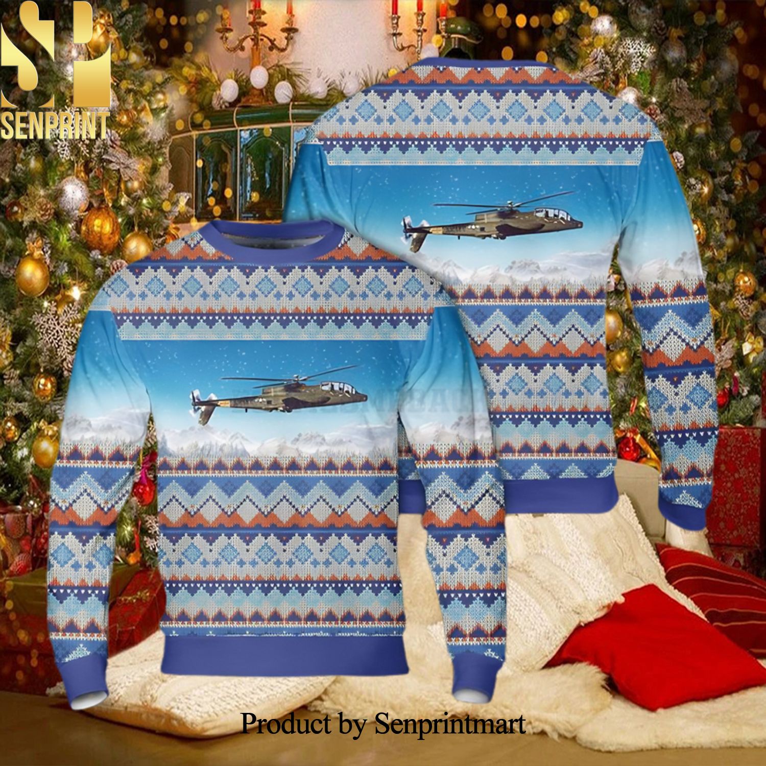 Army Lockheed AH 56 Cheyenne Christmas Wool Knitted 3D Sweater