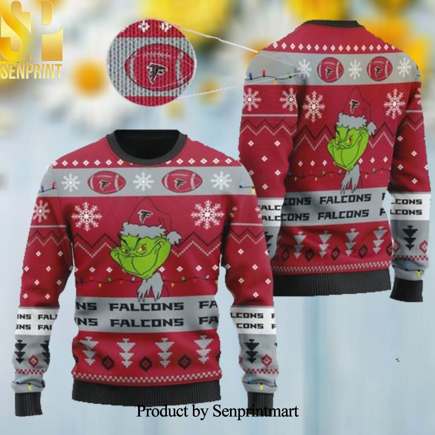 Atlanta Falcons American NFL Football Team Logo Cute Grinch Christmas Ugly Wool Knitted Sweater